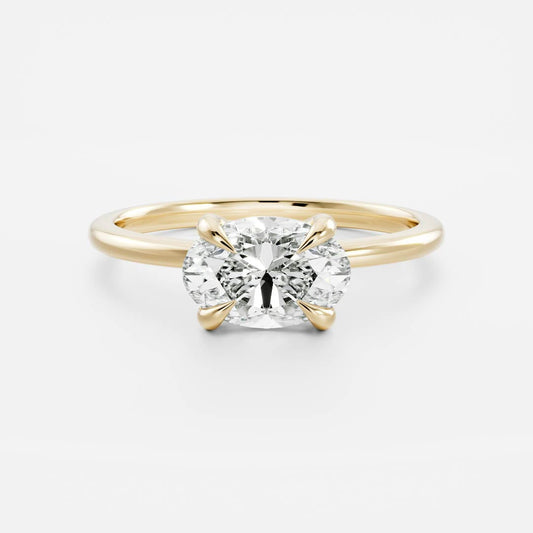 East West Solitaire- 2.1 CT Oval Moissanite Engagement RingEast West Solitaire- 2.1 CT Oval Moissanite Engagement Ring - Front view