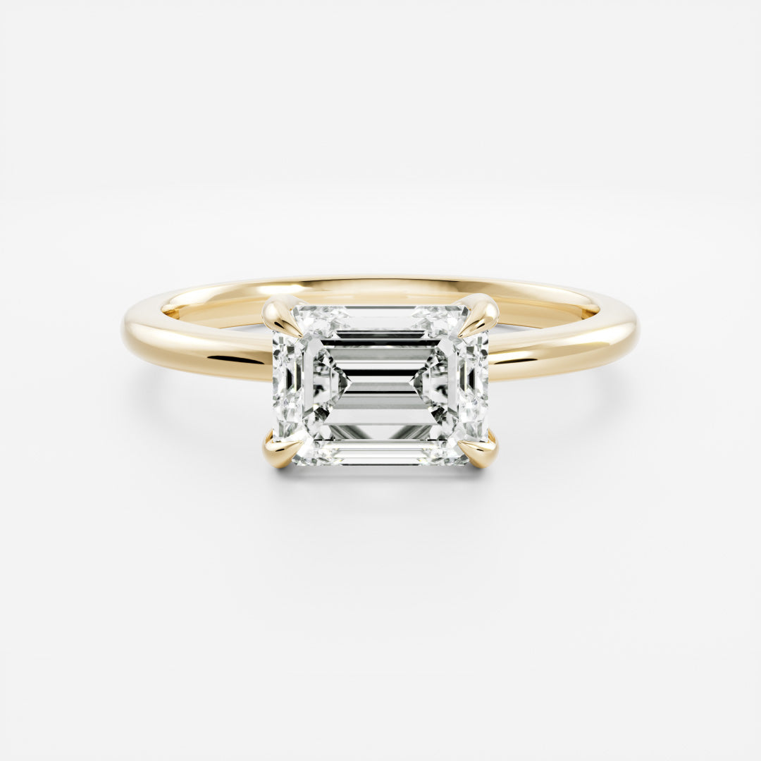 East West Solitaire- 2.23 CT Emerald Moissanite Engagement RingEast West Solitaire- 2.23 CT Emerald Moissanite Engagement Ring - Front view