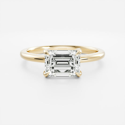 East West Solitaire- 2.23 CT Emerald Moissanite Engagement RingEast West Solitaire- 2.23 CT Emerald Moissanite Engagement Ring - Front view