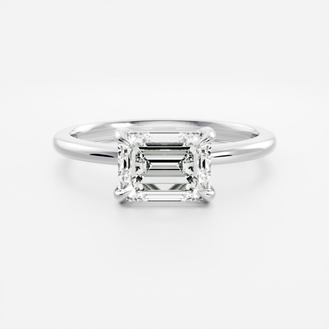 East West Solitaire- 2.23 CT Emerald Moissanite Engagement RingEast West Solitaire- 2.23 CT Emerald Moissanite Engagement Ring - Back view