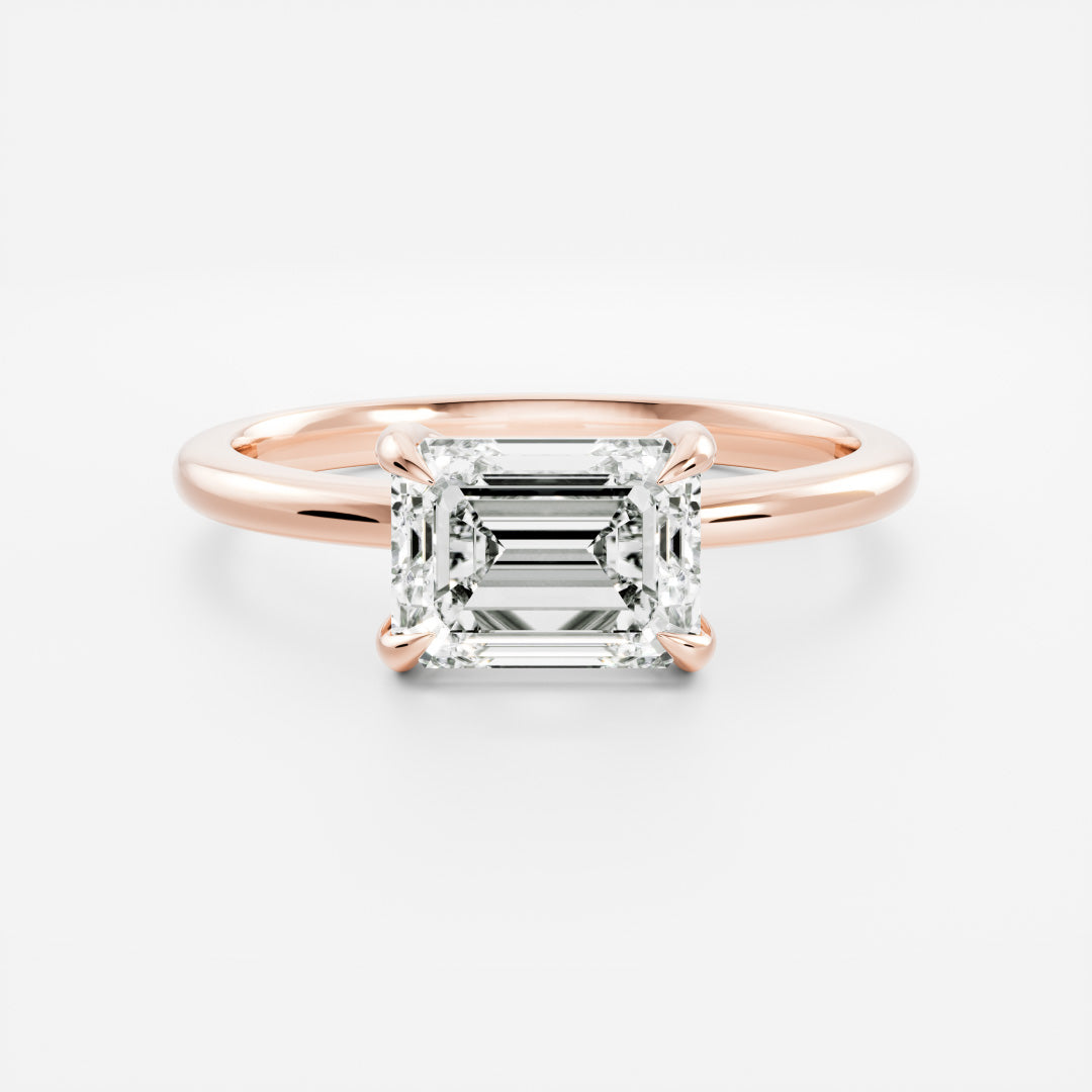 East West Solitaire- 2.23 CT Emerald Moissanite Engagement RingEast West Solitaire- 2.23 CT Emerald Moissanite Engagement Ring - On model