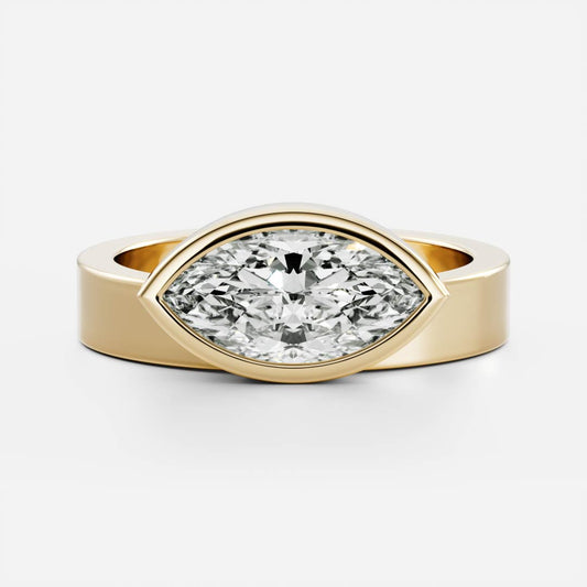 East West Solitaire Bezel- 2.0 CT Marquise Moissanite Engagement RingEast West Solitaire Bezel- 2.0 CT Marquise Moissanite Engagement Ring - Front view