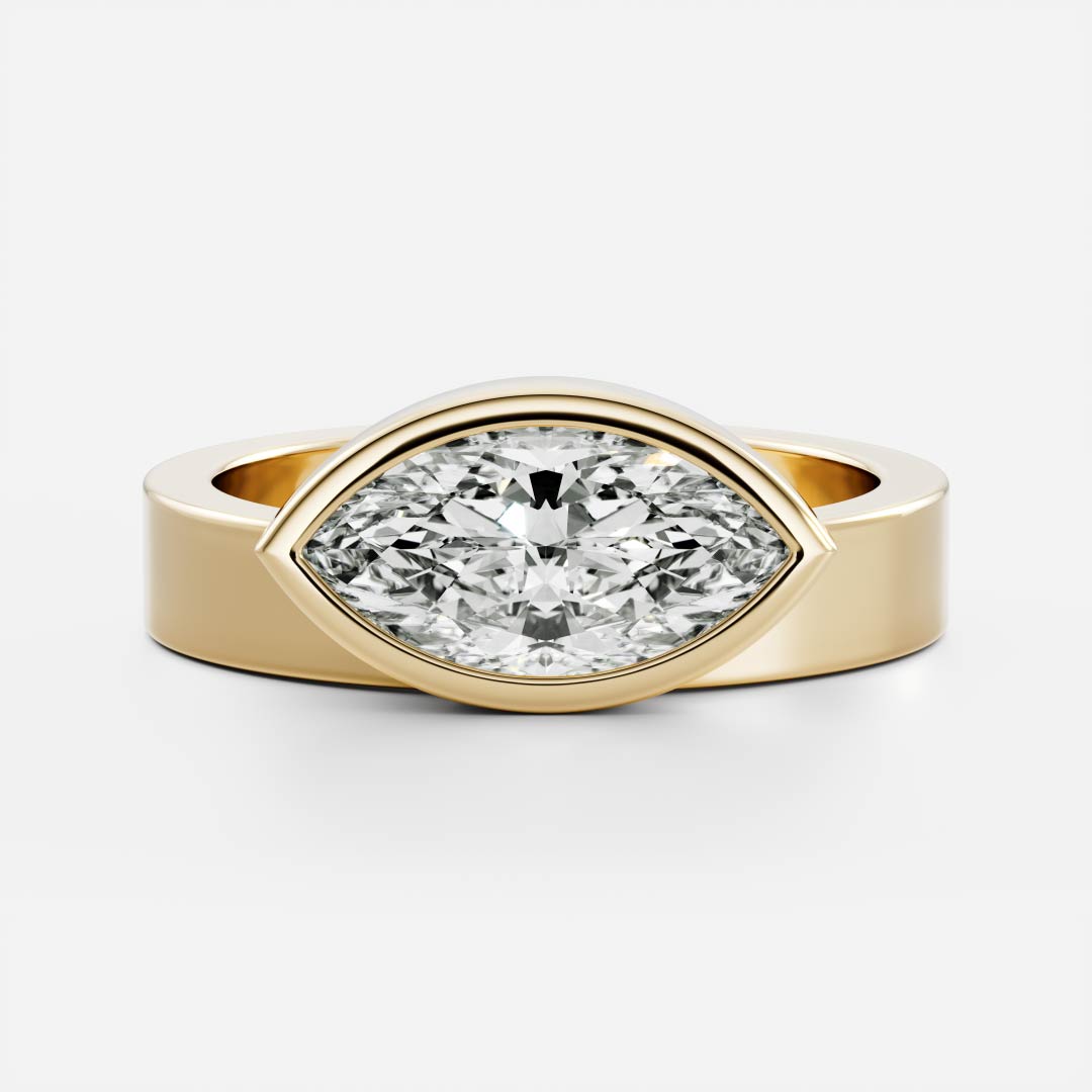 East West Solitaire Bezel- 2.0 CT Marquise Moissanite Engagement RingEast West Solitaire Bezel- 2.0 CT Marquise Moissanite Engagement Ring - Front view