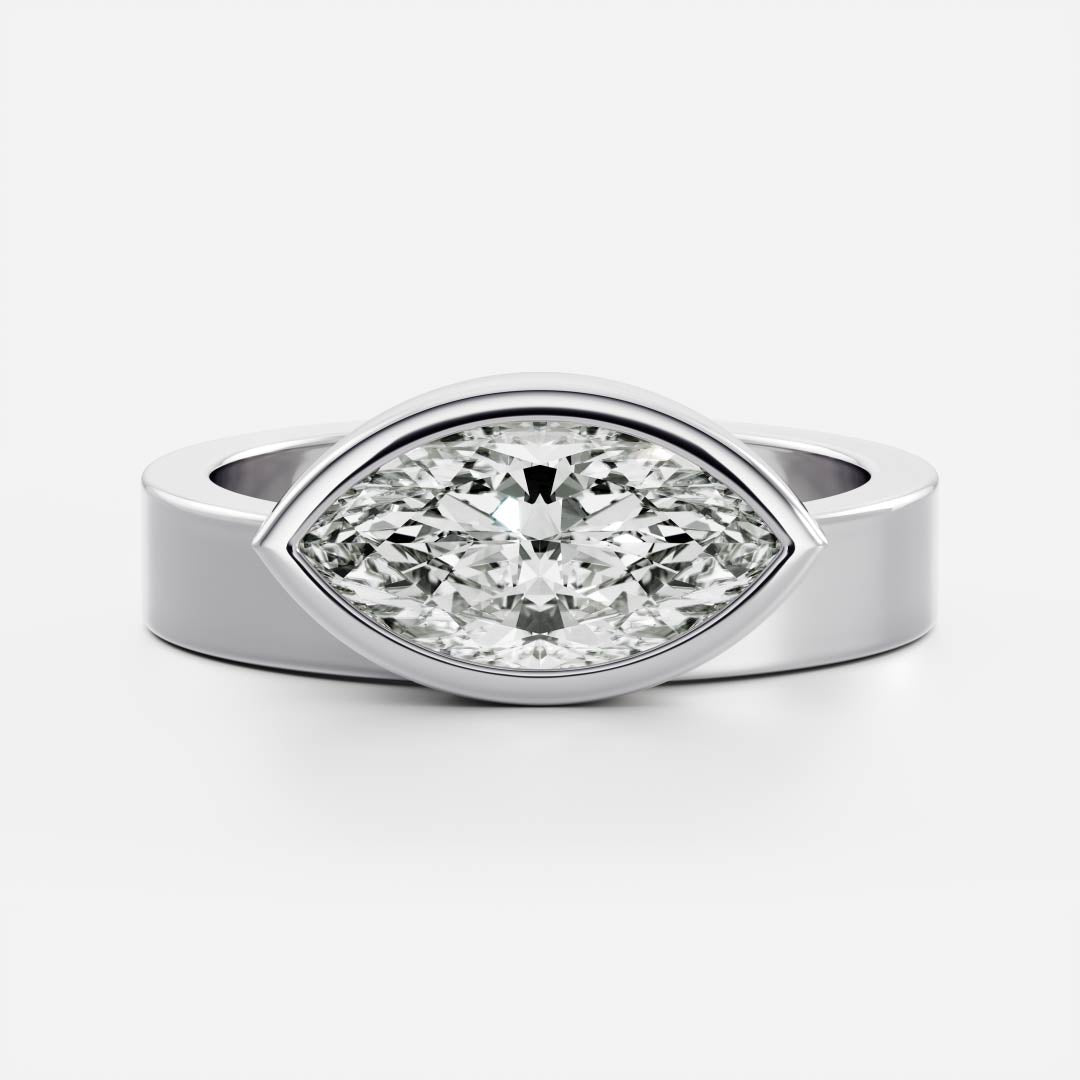 East West Solitaire Bezel- 2.0 CT Marquise Moissanite Engagement RingEast West Solitaire Bezel- 2.0 CT Marquise Moissanite Engagement Ring - Detail view