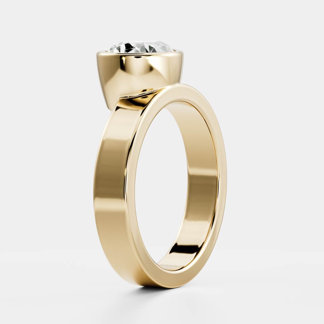 East West Solitaire Bezel Cigar Band- 1.9 CT Pear Moissanite Engagement RingEast West Solitaire Bezel Cigar Band- 1.9 CT Pear Moissanite Engagement Ring - Front view