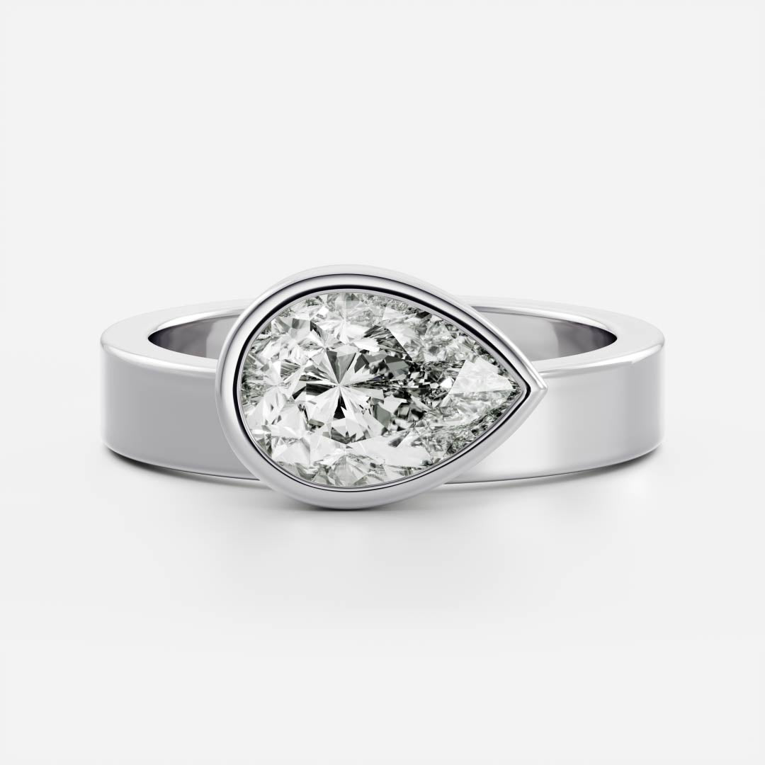 East West Solitaire Bezel Cigar Band- 1.9 CT Pear Moissanite Engagement RingEast West Solitaire Bezel Cigar Band- 1.9 CT Pear Moissanite Engagement Ring - Side view