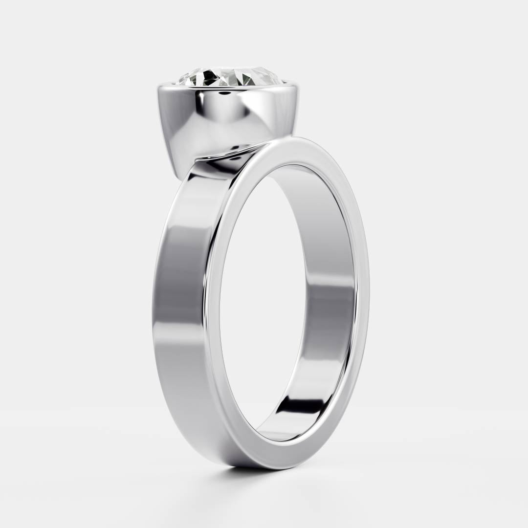 East West Solitaire Bezel Cigar Band- 1.9 CT Pear Moissanite Engagement RingEast West Solitaire Bezel Cigar Band- 1.9 CT Pear Moissanite Engagement Ring - Back view