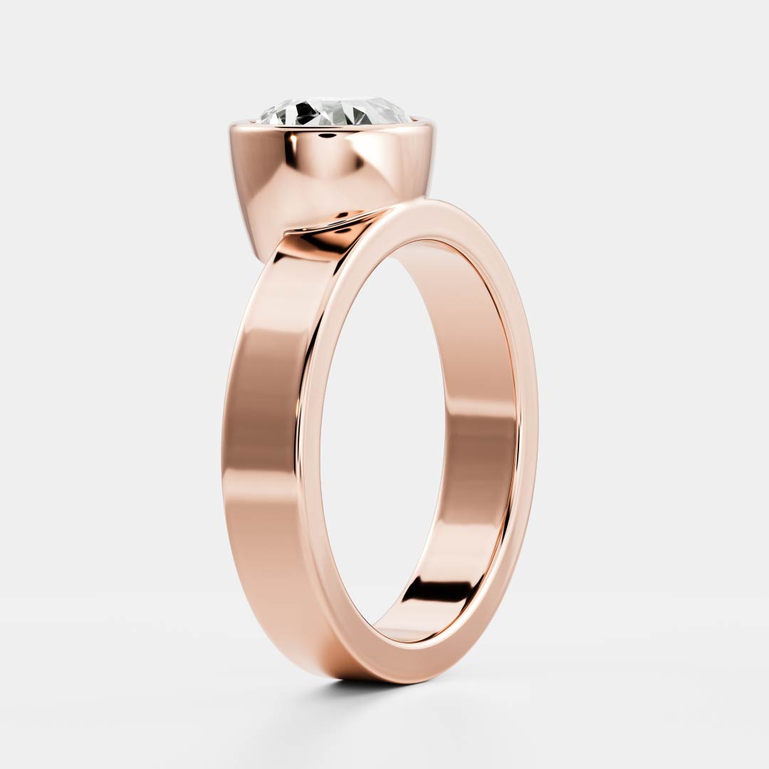 East West Solitaire Bezel Cigar Band- 1.9 CT Pear Moissanite Engagement RingEast West Solitaire Bezel Cigar Band- 1.9 CT Pear Moissanite Engagement Ring - On model