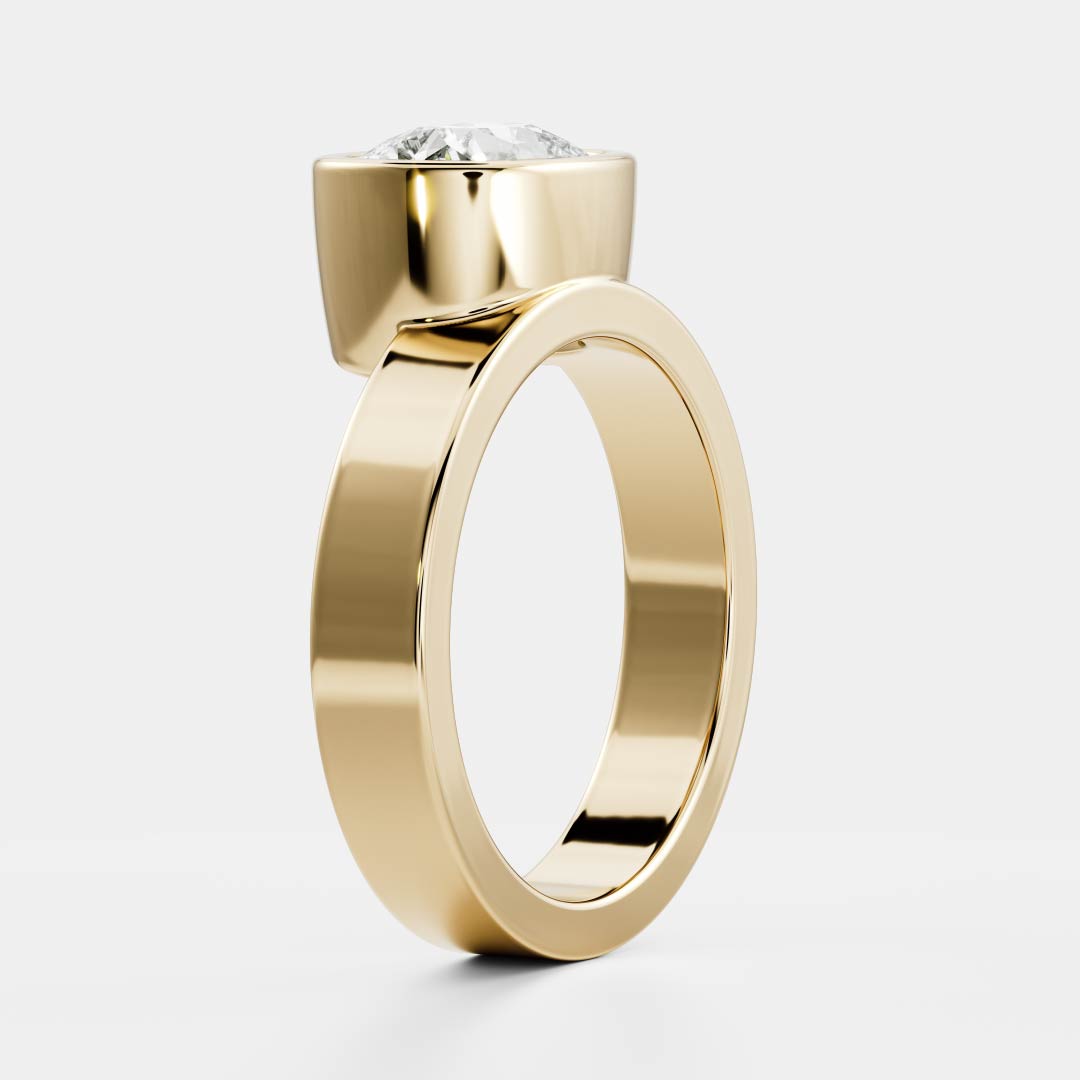 East West Solitaire Bezel Cigar Band- 2.6 CT Elongated Cushion Moissanite Engagement RingEast West Solitaire Bezel Cigar Band- 2.6 CT Elongated Cushion Moissanite Engagement Ring - Front view