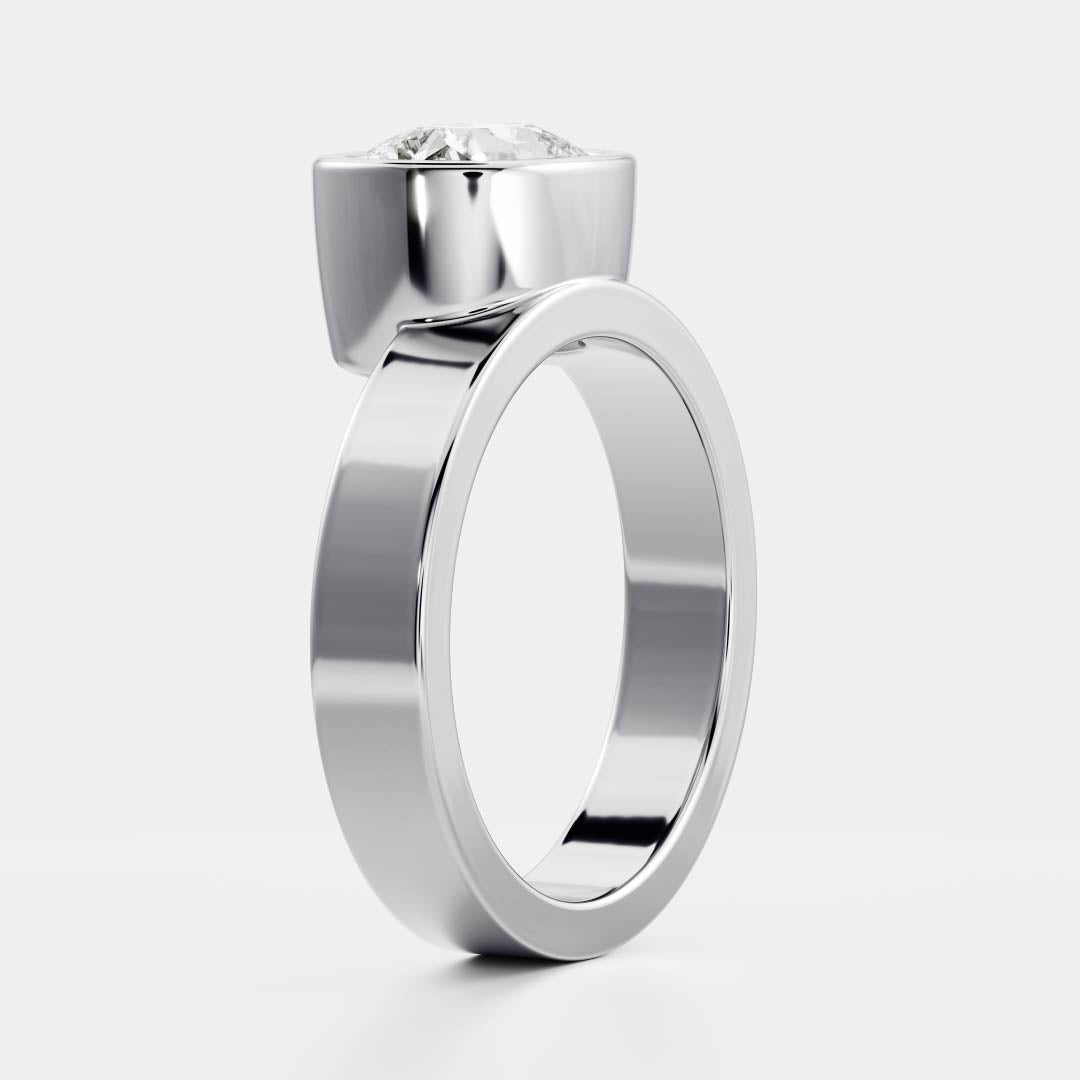 East West Solitaire Bezel Cigar Band- 2.6 CT Elongated Cushion Moissanite Engagement RingEast West Solitaire Bezel Cigar Band- 2.6 CT Elongated Cushion Moissanite Engagement Ring - Back view
