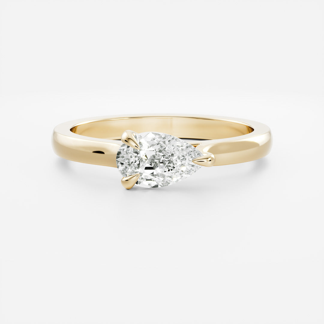East West Solitaire Cathedral- 0.8 CT Pear Moissanite Engagement RingEast West Solitaire Cathedral- 0.8 CT Pear Moissanite Engagement Ring - Front view