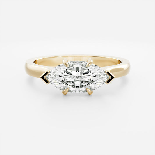 East West Solitaire Cathedral- 1.5 CT Marquise Moissanite Engagement RingEast West Solitaire Cathedral- 1.5 CT Marquise Moissanite Engagement Ring - Front view