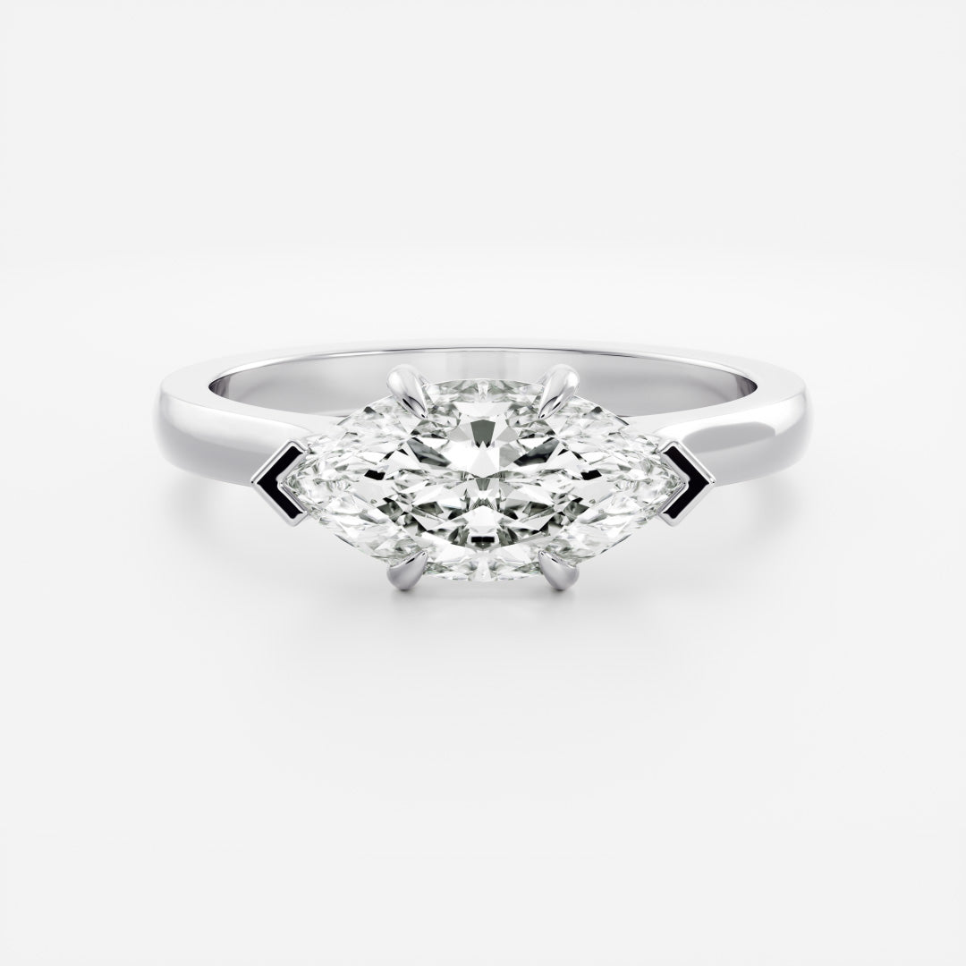 East West Solitaire Cathedral- 1.5 CT Marquise Moissanite Engagement RingEast West Solitaire Cathedral- 1.5 CT Marquise Moissanite Engagement Ring - Back view