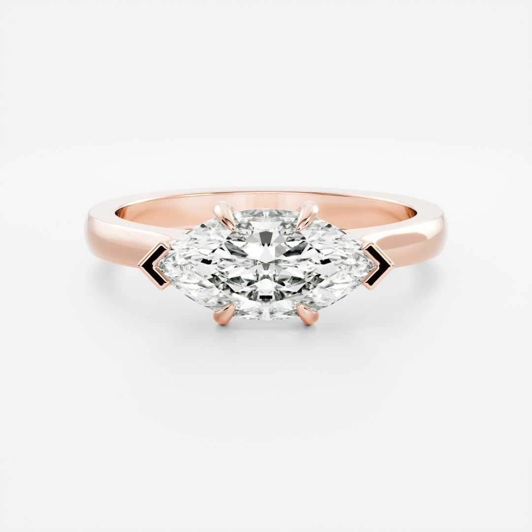 East West Solitaire Cathedral- 1.5 CT Marquise Moissanite Engagement RingEast West Solitaire Cathedral- 1.5 CT Marquise Moissanite Engagement Ring - On model