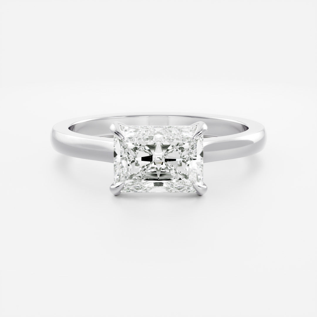 East West Solitaire Cathedral- 2.4 CT Radiant Moissanite Engagement RingEast West Solitaire Cathedral- 2.4 CT Radiant Moissanite Engagement Ring - Side view
