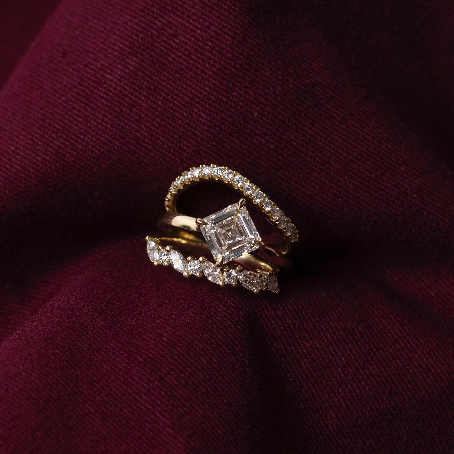 East West Solitaire Cathedral-Asscher Lab Grown Diamond Engagement Ring - Side view