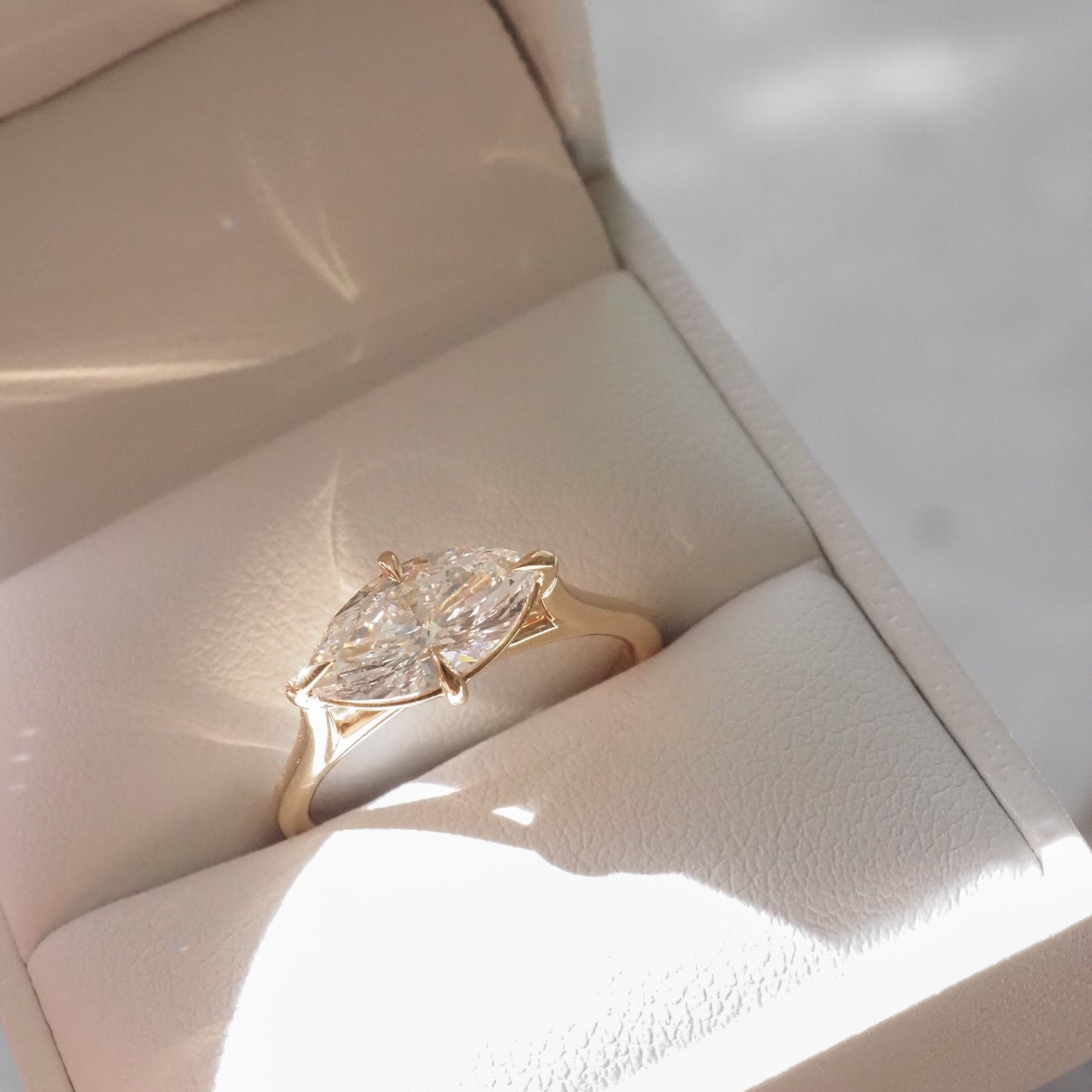 East West Solitaire Cathedral-Marquise Lab Grown Diamond Engagement Ring - Front view