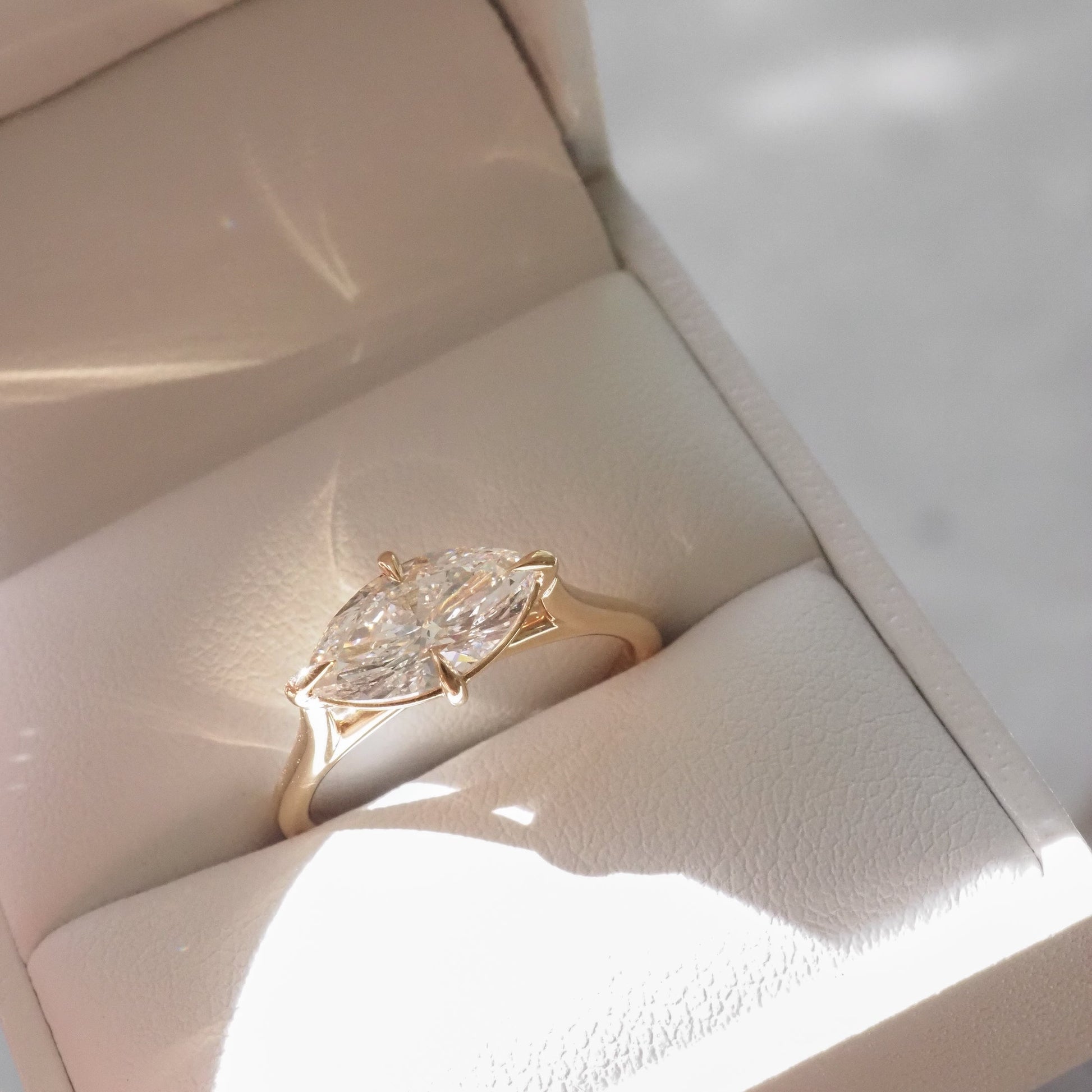 East West Solitaire Cathedral-Marquise Lab Grown Diamond Engagement Ring - Front view