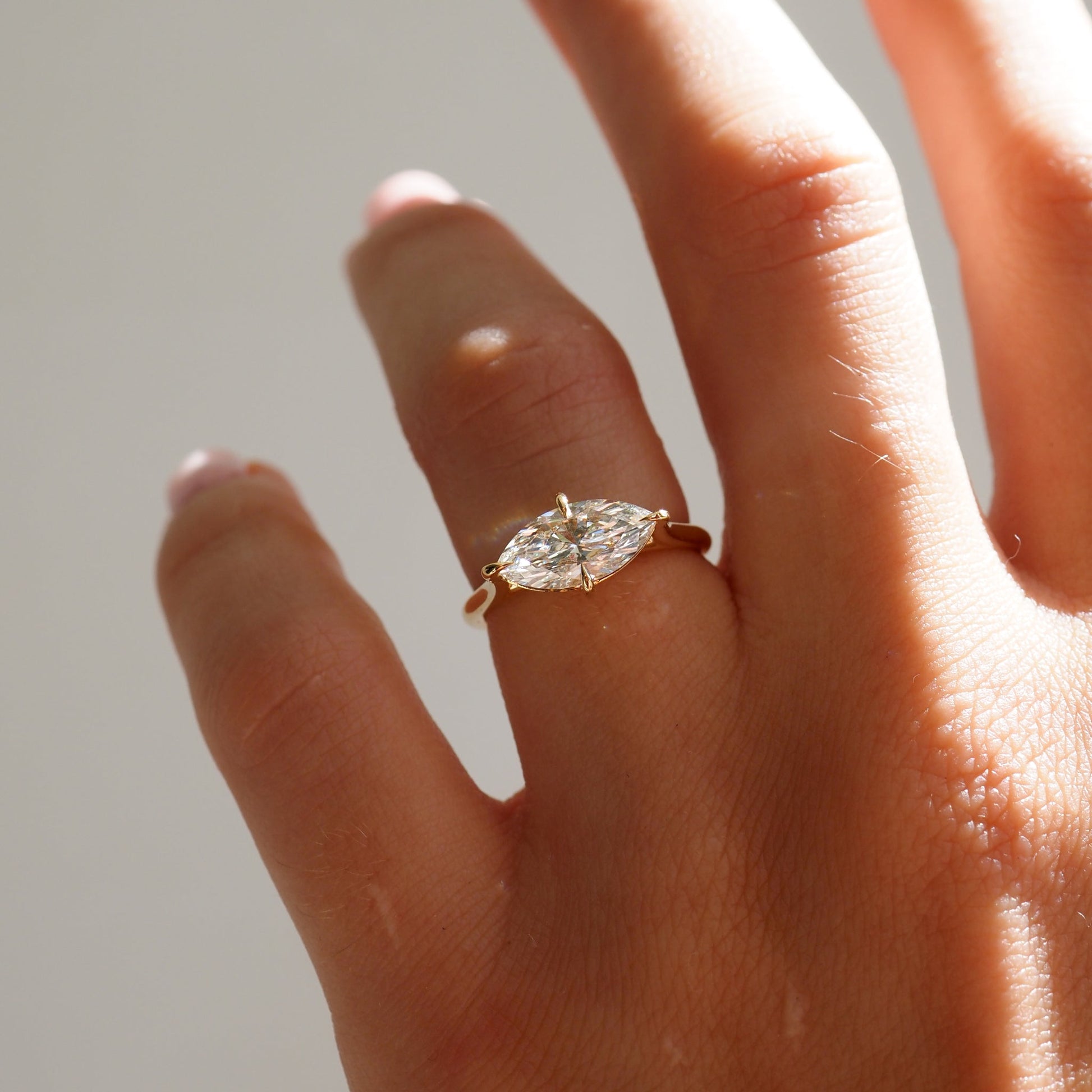 East West Solitaire Cathedral-Marquise Lab Grown Diamond Engagement Ring - Front view