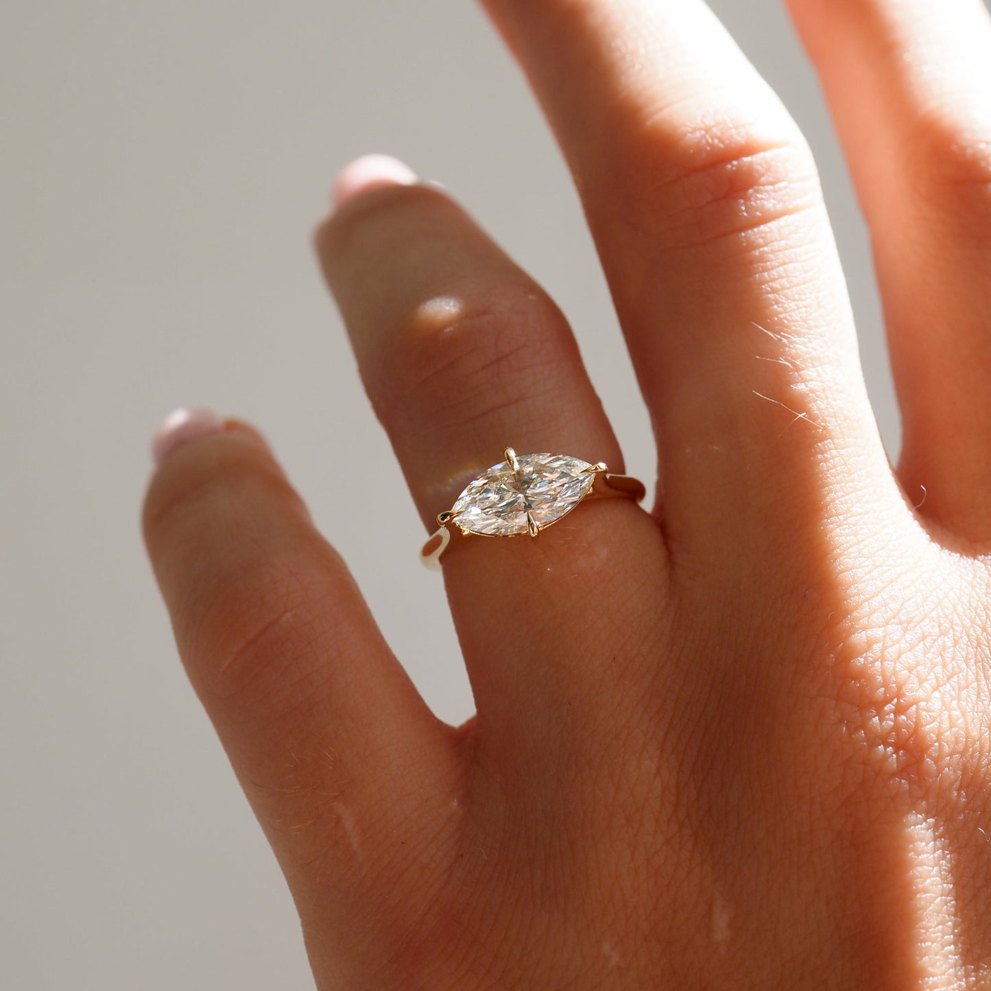 East West Solitaire Cathedral-Marquise Lab Grown Diamond Engagement Ring - Front view