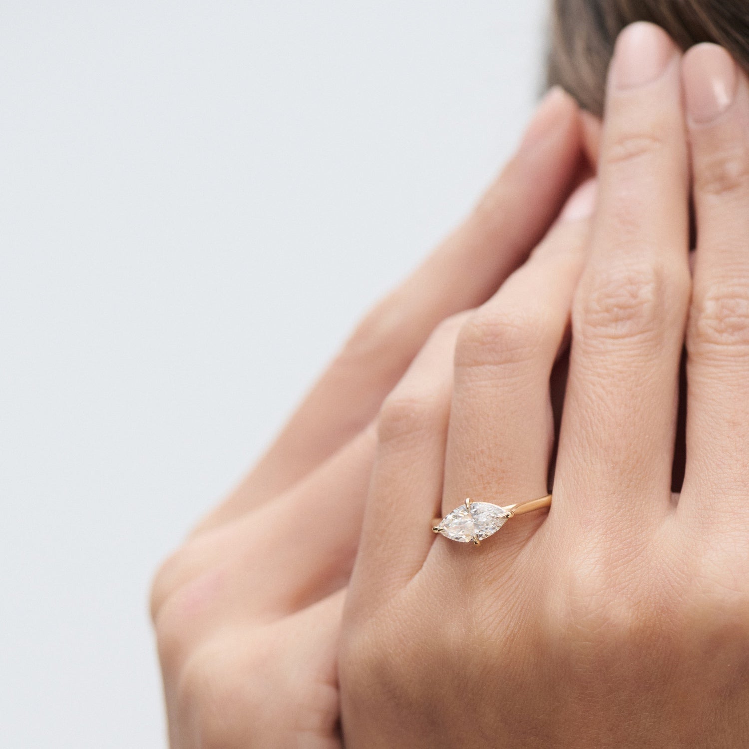 East West Solitaire Cathedral-Marquise Lab Grown Diamond Engagement Ring - Detail view
