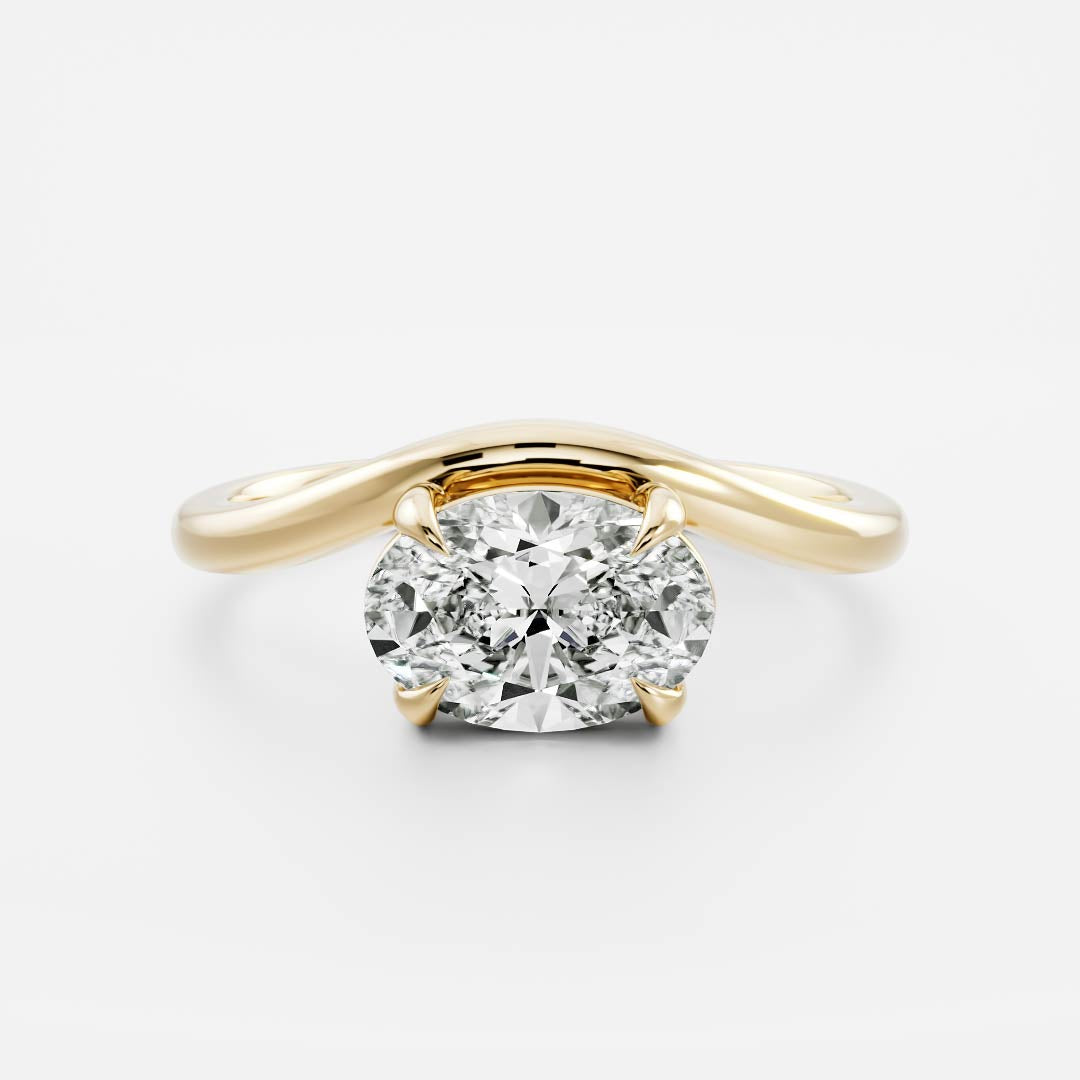 East West Solitaire Curved- 1.7 CT Oval Moissanite Engagement RingEast West Solitaire Curved- 1.7 CT Oval Moissanite Engagement Ring - Front view