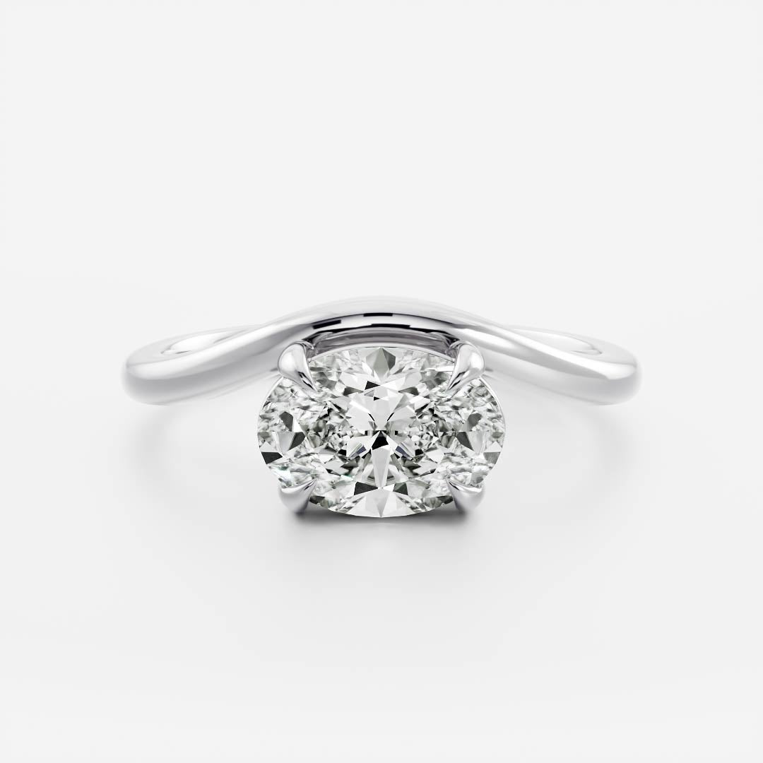 East West Solitaire Curved- 1.7 CT Oval Moissanite Engagement RingEast West Solitaire Curved- 1.7 CT Oval Moissanite Engagement Ring - Detail view