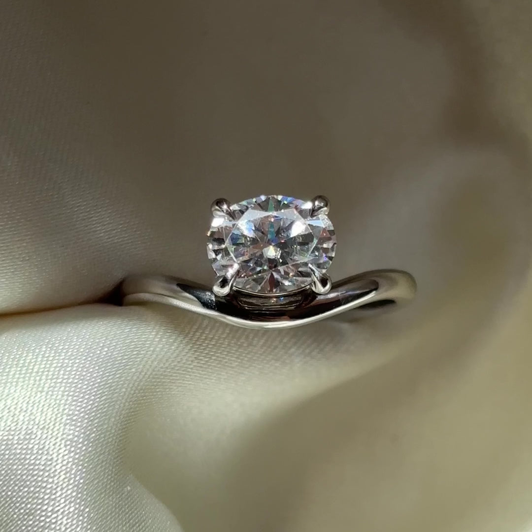 East West Solitaire Curved Shank-Oval Lab Grown Diamond Engagement Ring - Front view