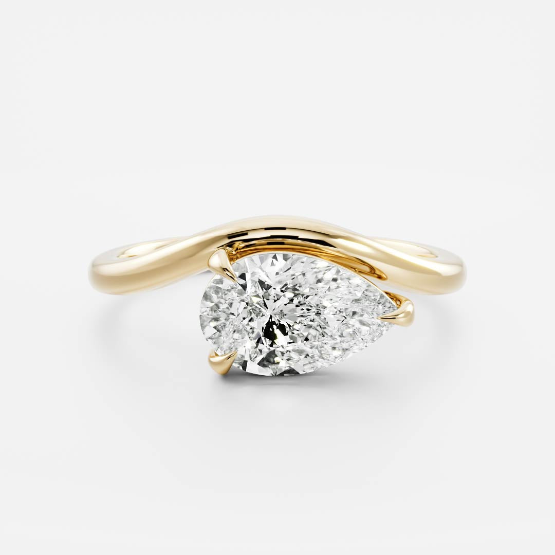 East West Solitaire Curved Shank-Pear Lab Grown Diamond Engagement Ring - Front view