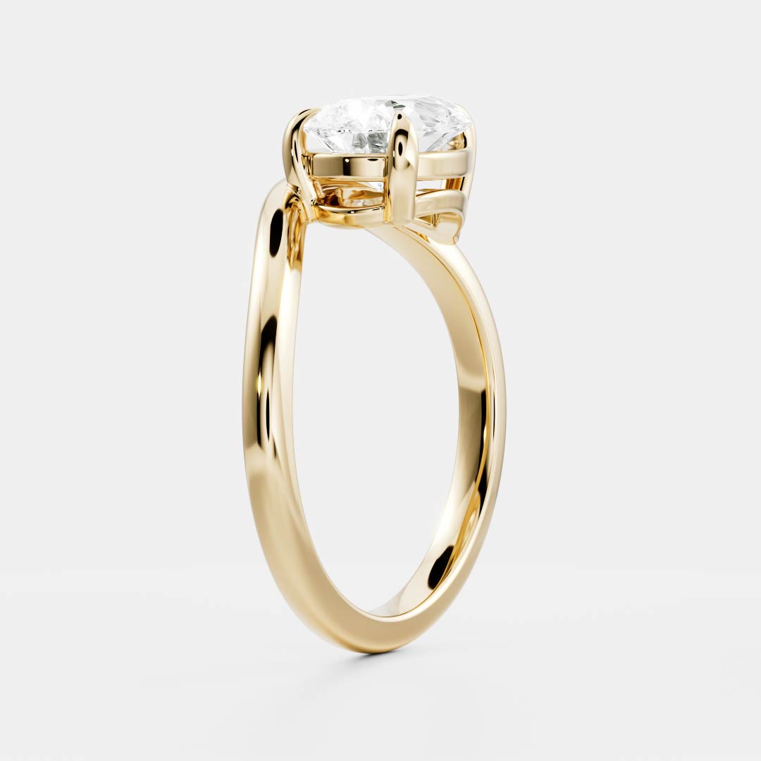 East West Solitaire Curved Shank-Pear Lab Grown Diamond Engagement Ring - Front view