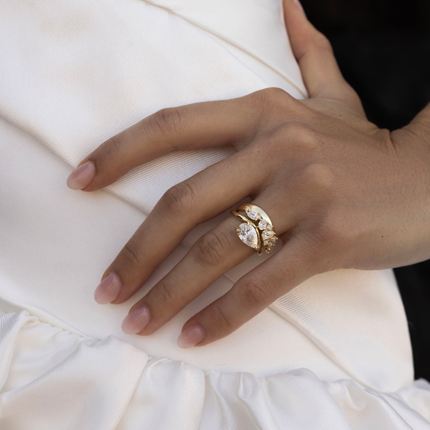 East West Solitaire Curved Shank-Pear Lab Grown Diamond Engagement Ring - Side view