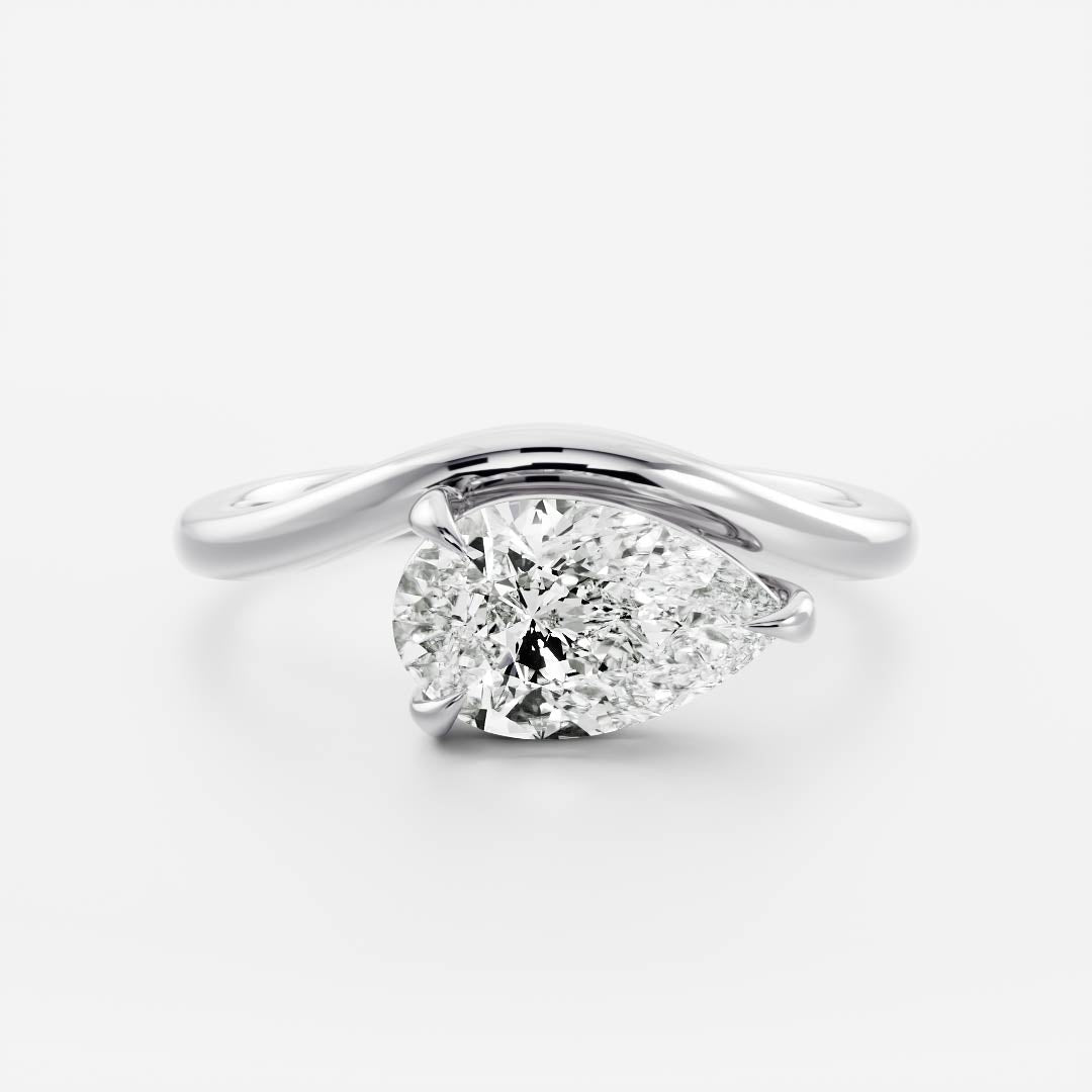 East West Solitaire Curved Shank-Pear Lab Grown Diamond Engagement Ring - Back view