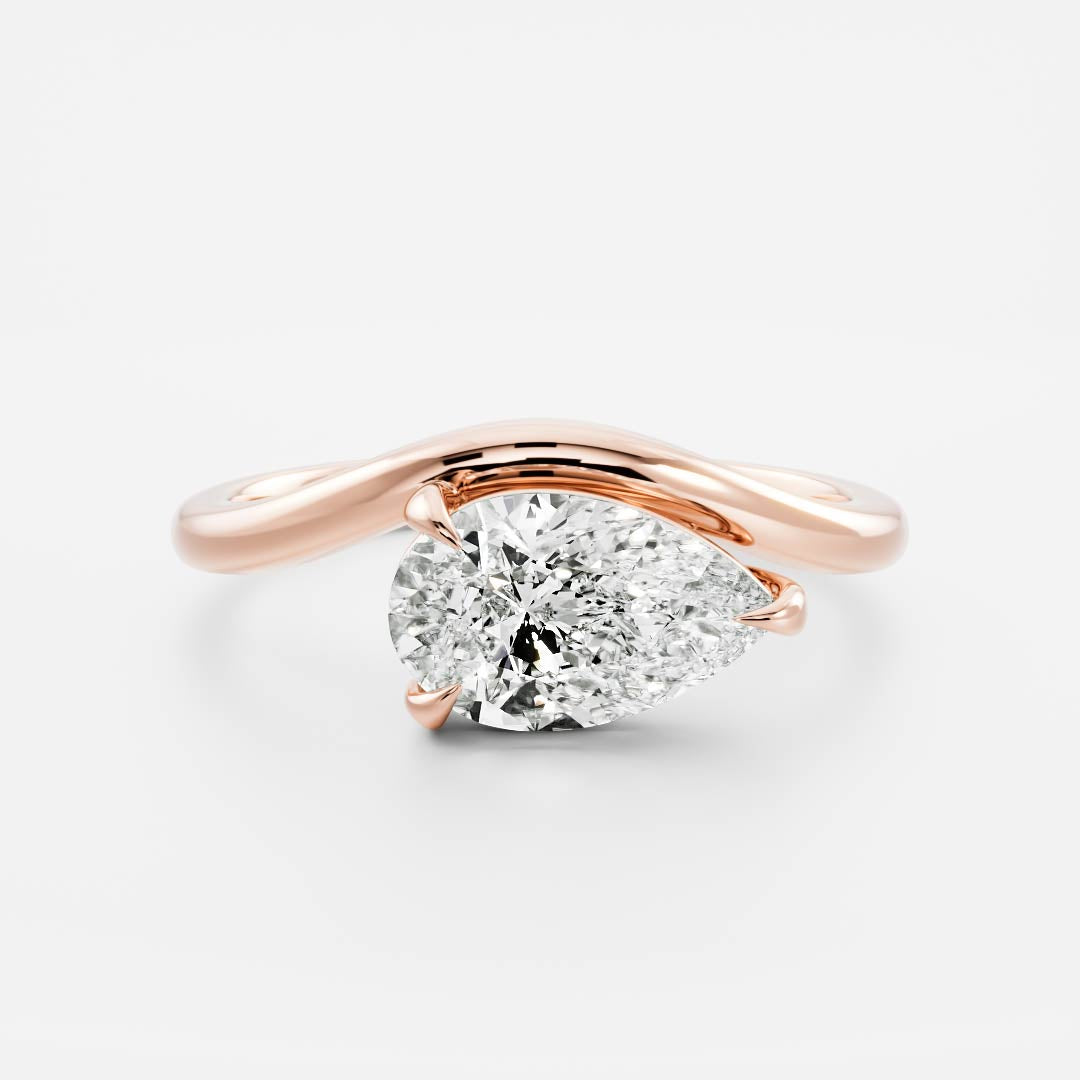 East West Solitaire Curved Shank-Pear Lab Grown Diamond Engagement Ring - Lifestyle