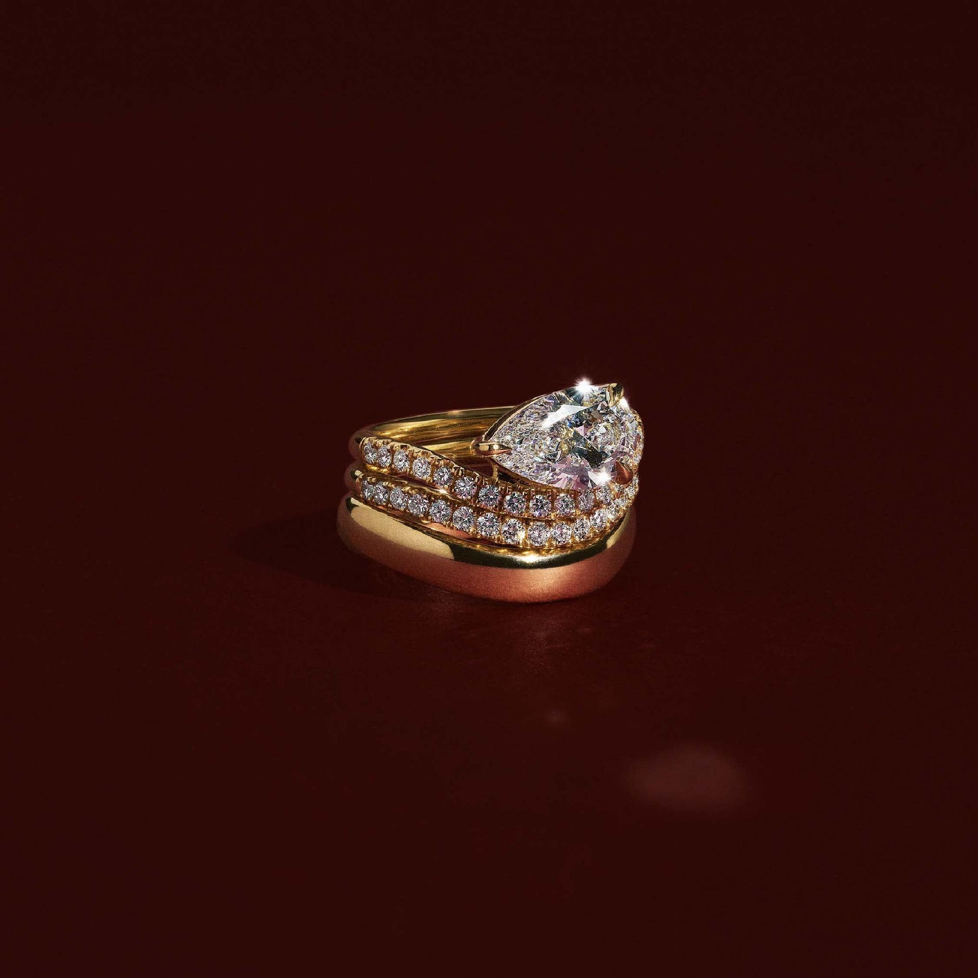 East West Solitaire Curved Shank-Pear Lab Grown Diamond Engagement Ring - Side view