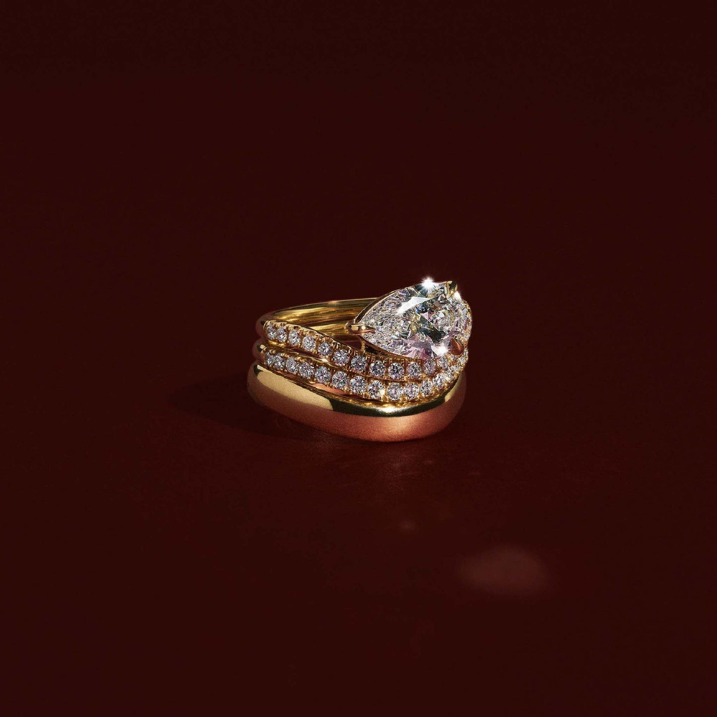 East West Solitaire Curved Shank-Pear Lab Grown Diamond Engagement Ring - Side view