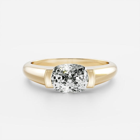 East West Solitaire Half Bezel- 1.2 CT Elongated Cushion Moissanite Engagement RingEast West Solitaire Half Bezel- 1.2 CT Elongated Cushion Moissanite Engagement Ring - Front view