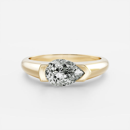 East West Solitaire Half Bezel- 1.9 CT Pear Moissanite Engagement RingEast West Solitaire Half Bezel- 1.9 CT Pear Moissanite Engagement Ring - Front view