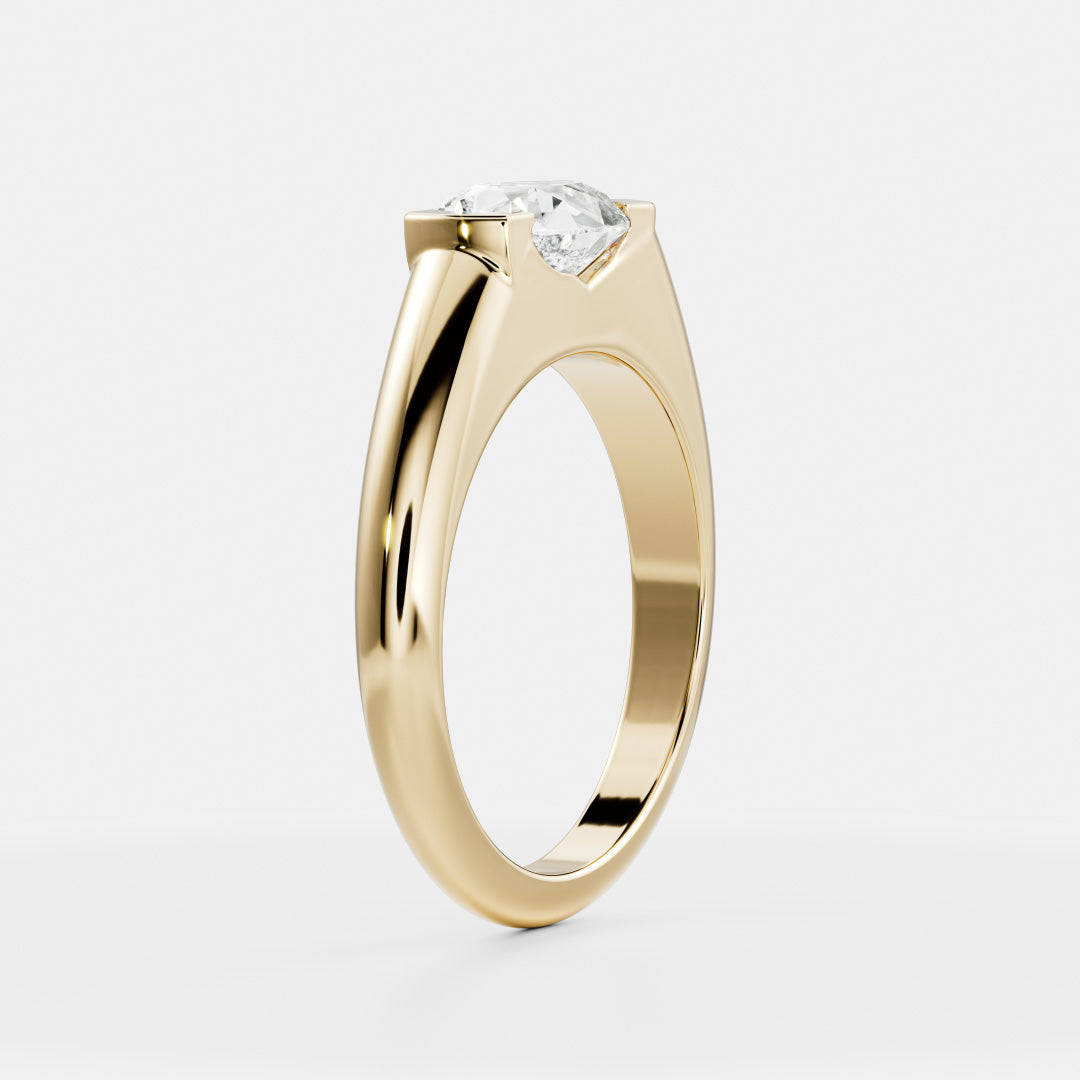 East West Solitaire Half Bezel- 1.9 CT Pear Moissanite Engagement RingEast West Solitaire Half Bezel- 1.9 CT Pear Moissanite Engagement Ring - Front view