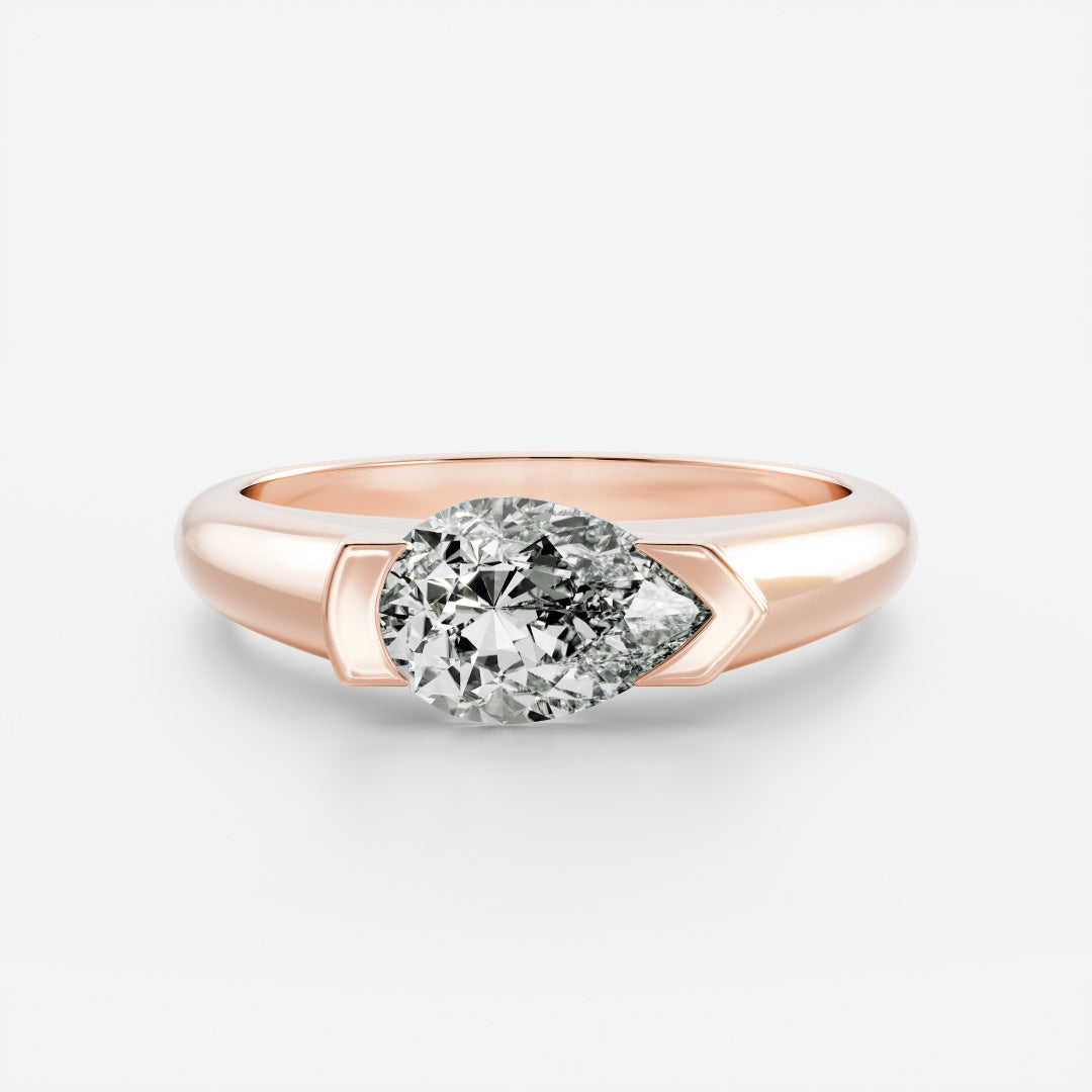 East West Solitaire Half Bezel- 1.9 CT Pear Moissanite Engagement RingEast West Solitaire Half Bezel- 1.9 CT Pear Moissanite Engagement Ring - Lifestyle