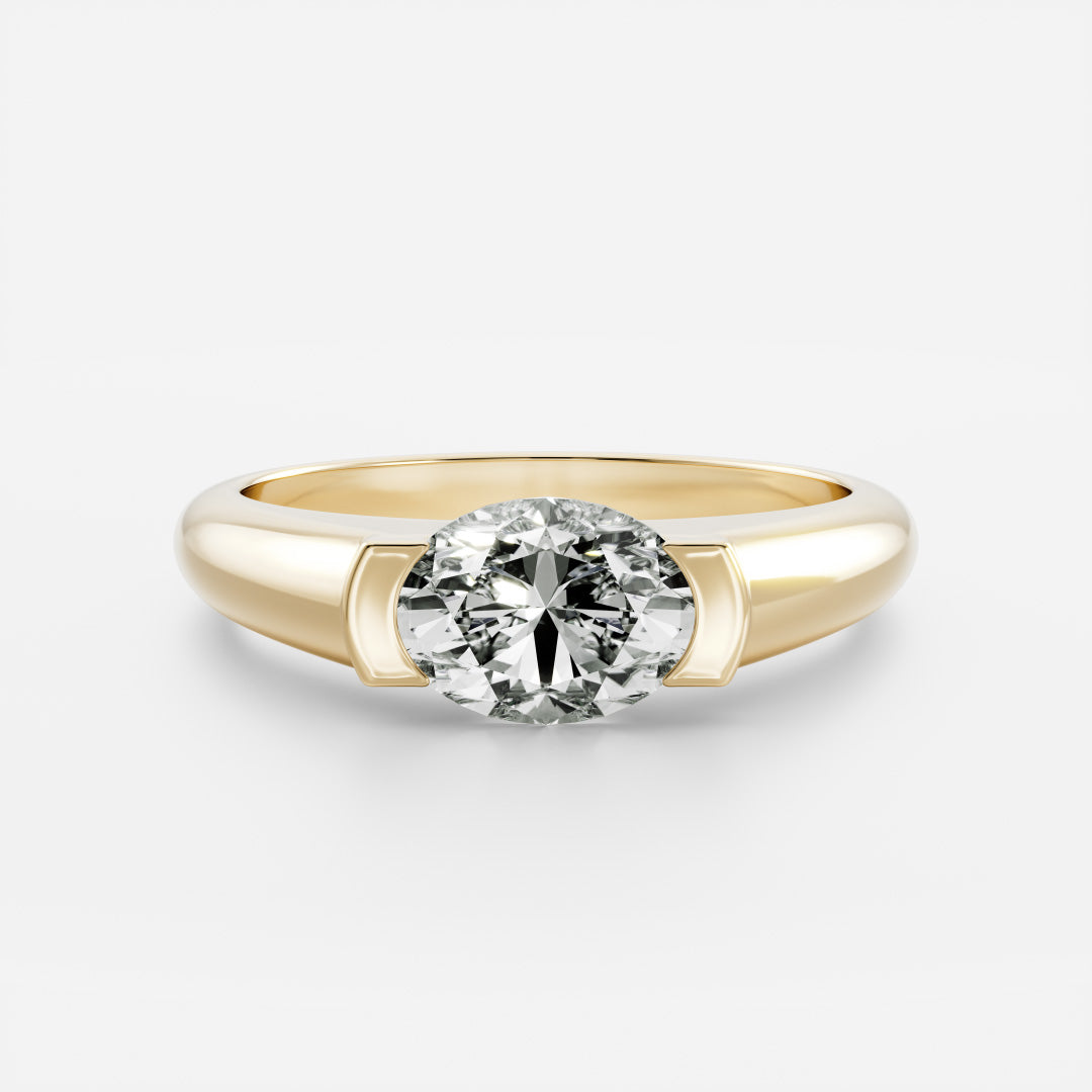 East West Solitaire Half Bezel- 2.1 CT Oval Moissanite Engagement RingEast West Solitaire Half Bezel- 2.1 CT Oval Moissanite Engagement Ring - Front view