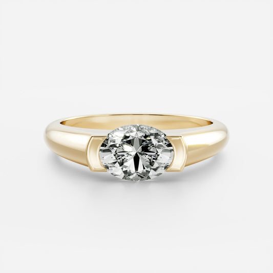 East West Solitaire Half Bezel- 2.1 CT Oval Moissanite Engagement RingEast West Solitaire Half Bezel- 2.1 CT Oval Moissanite Engagement Ring - Front view