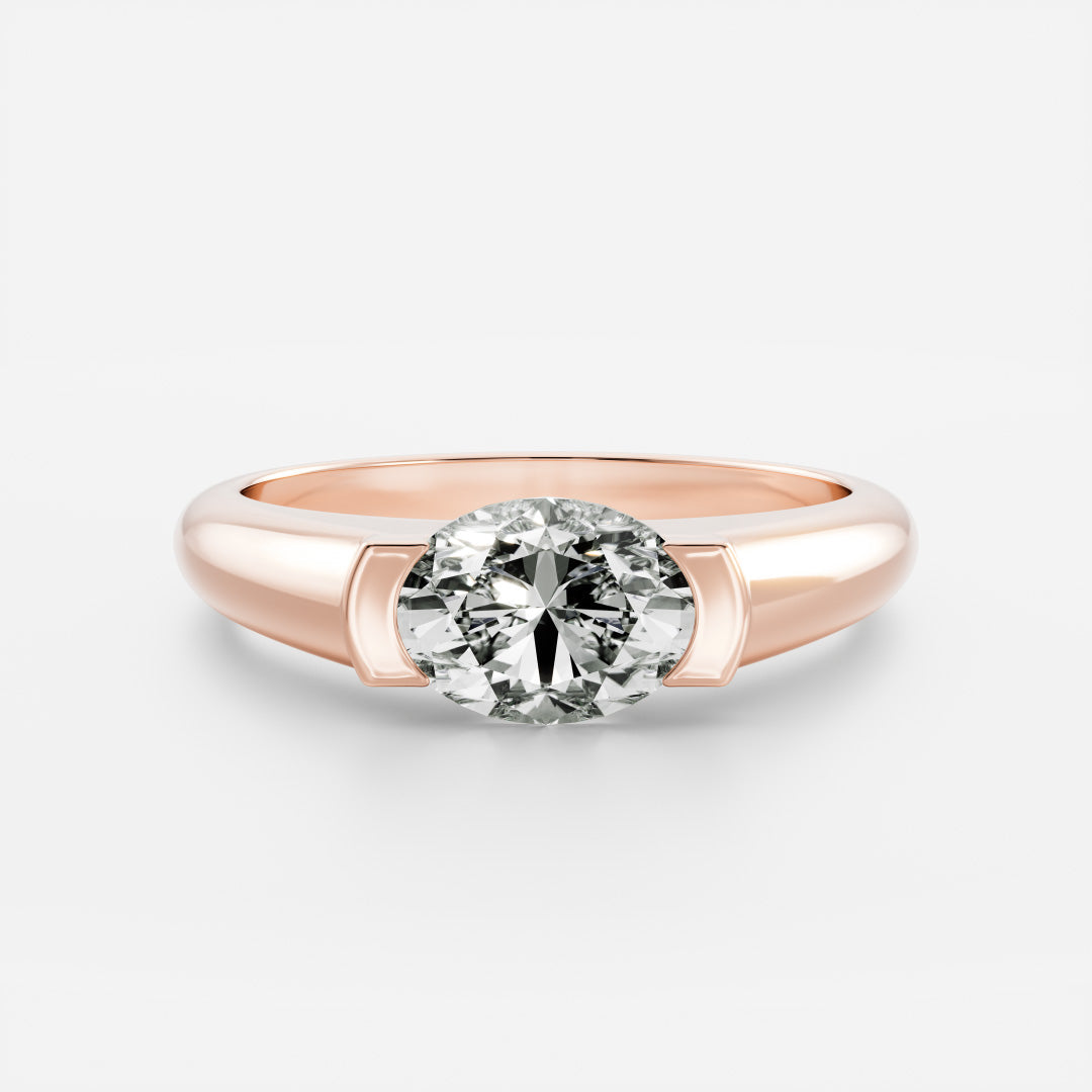 East West Solitaire Half Bezel- 2.1 CT Oval Moissanite Engagement RingEast West Solitaire Half Bezel- 2.1 CT Oval Moissanite Engagement Ring - Front view