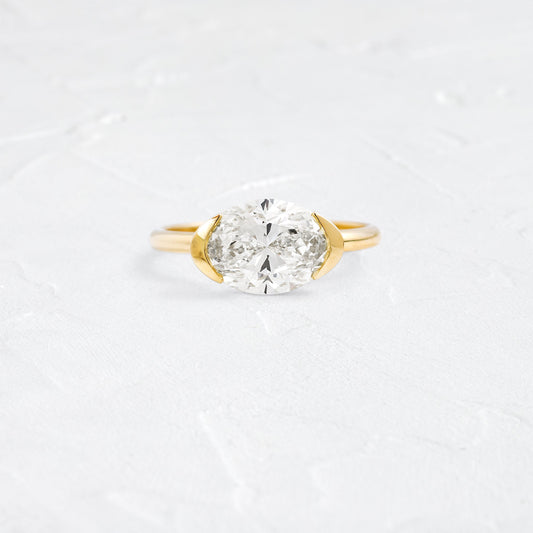 East West Solitaire Half Bezel-Oval Lab Grown Diamond Engagement Ring - Front view