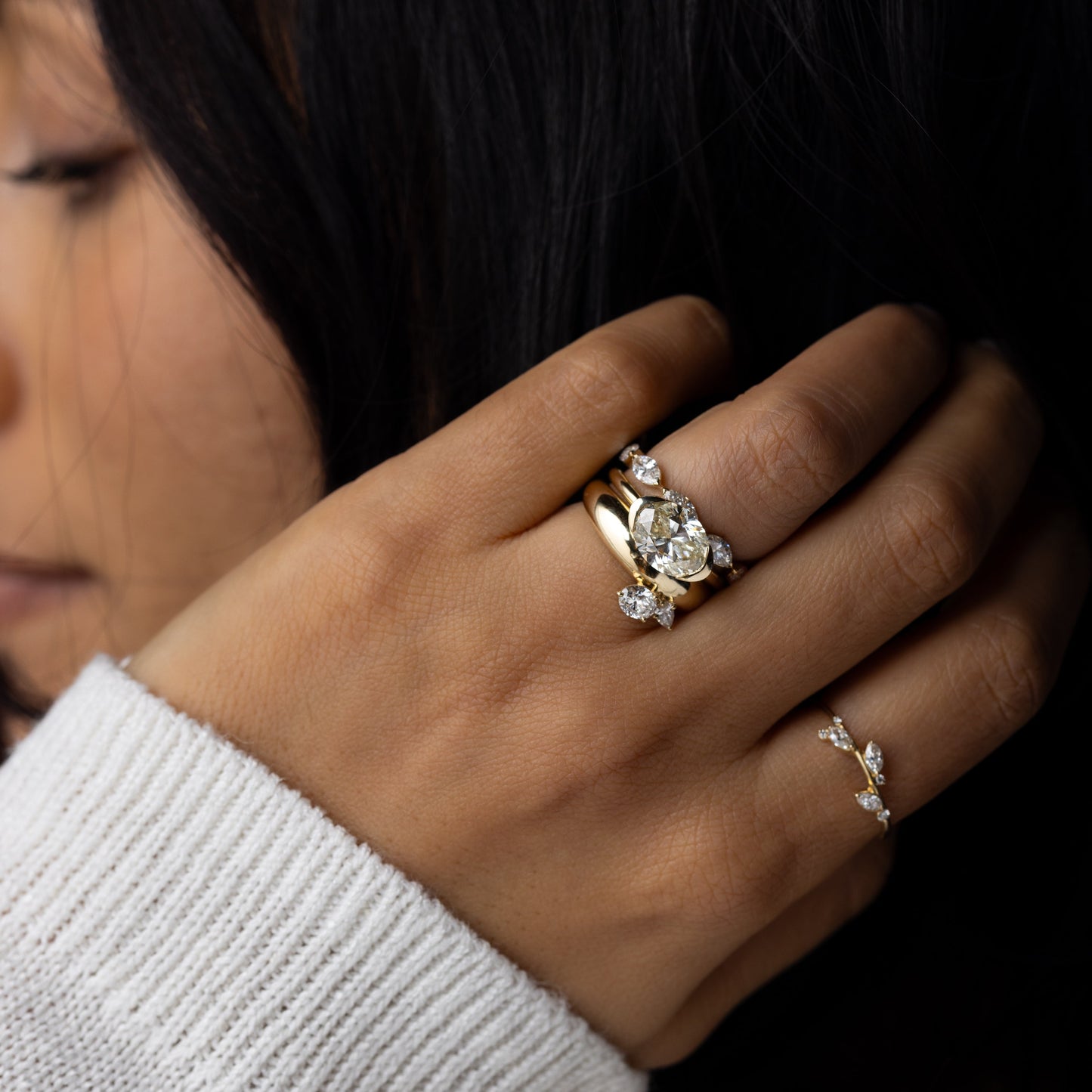 East West Solitaire Half Bezel-Oval Lab Grown Diamond Engagement Ring - Back view