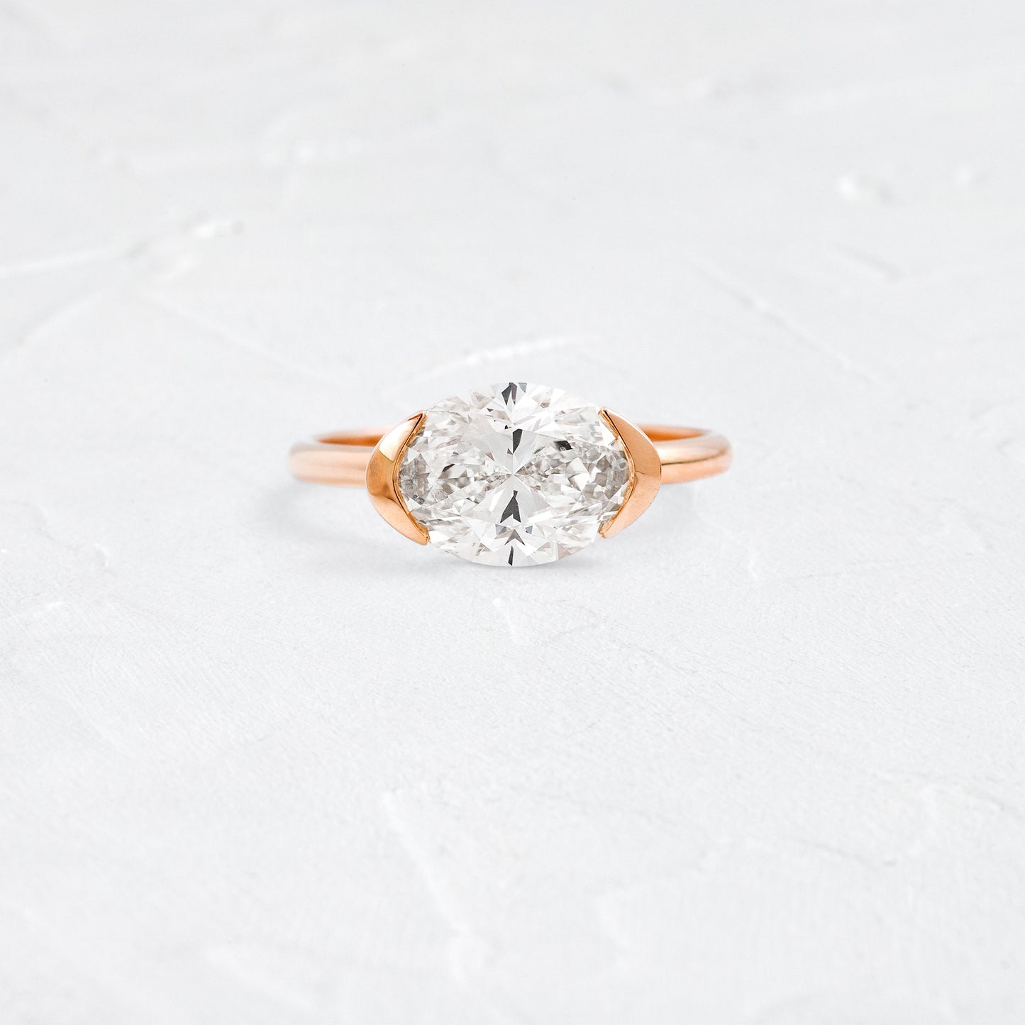 East West Solitaire Half Bezel-Oval Lab Grown Diamond Engagement Ring - Lifestyle