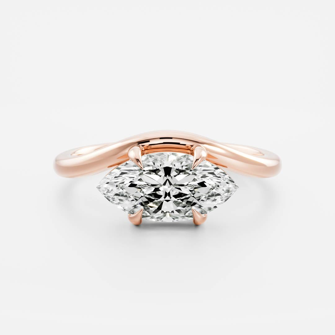 East West Solitaire-Marquise Lab Grown Diamond Engagement Ring - On model