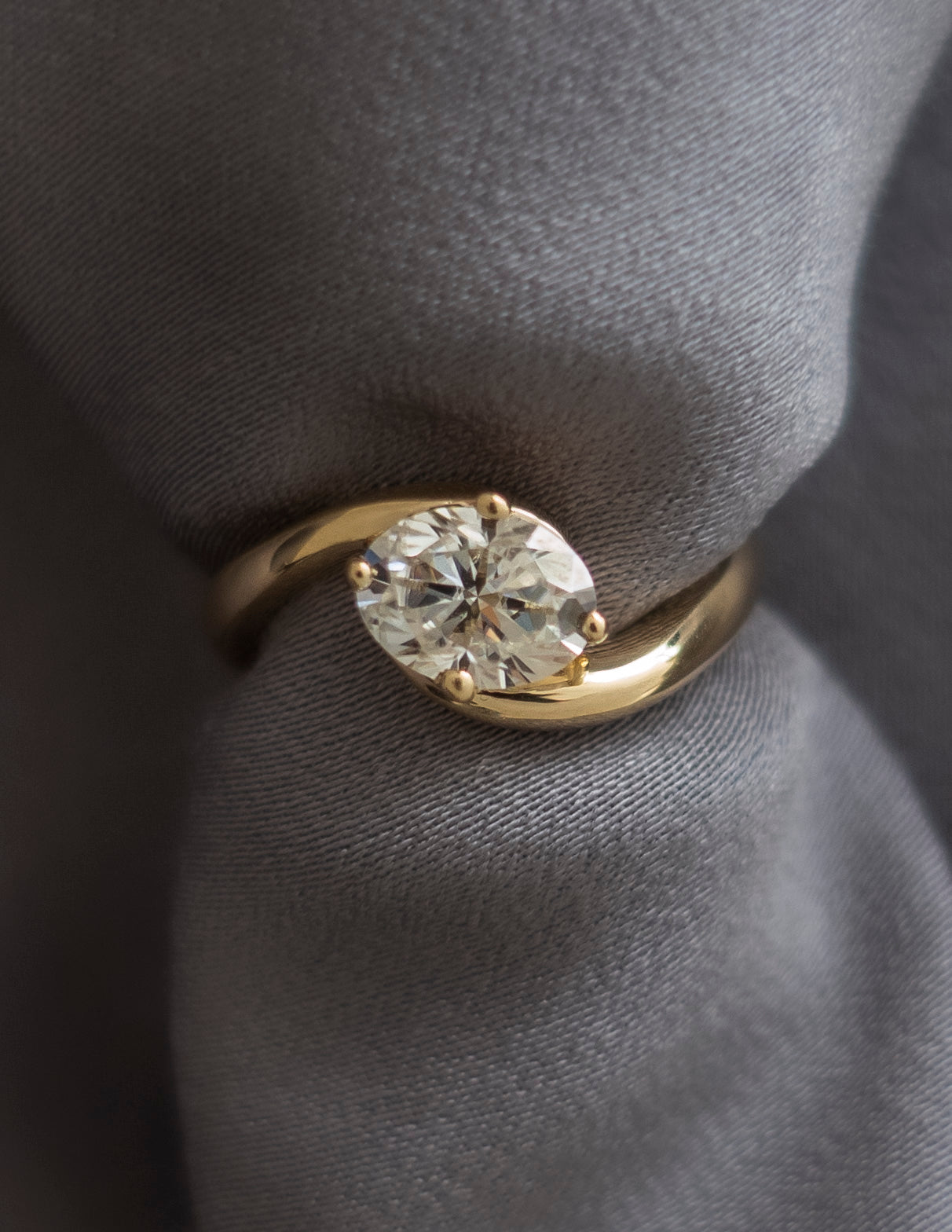East West Solitaire Rapture-Oval Lab Grown Diamond Engagement Ring - On model