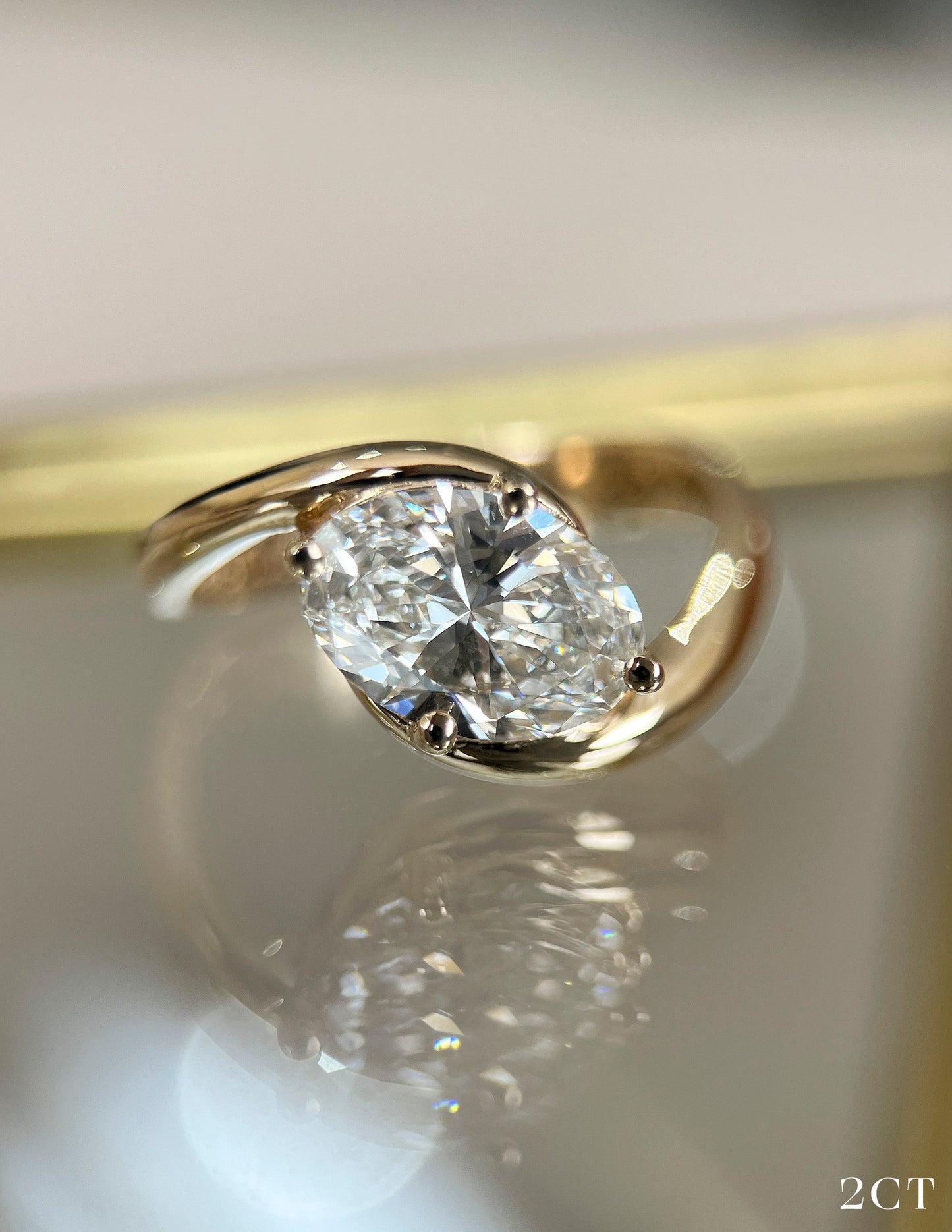 East West Solitaire Rapture-Oval Lab Grown Diamond Engagement Ring - On model