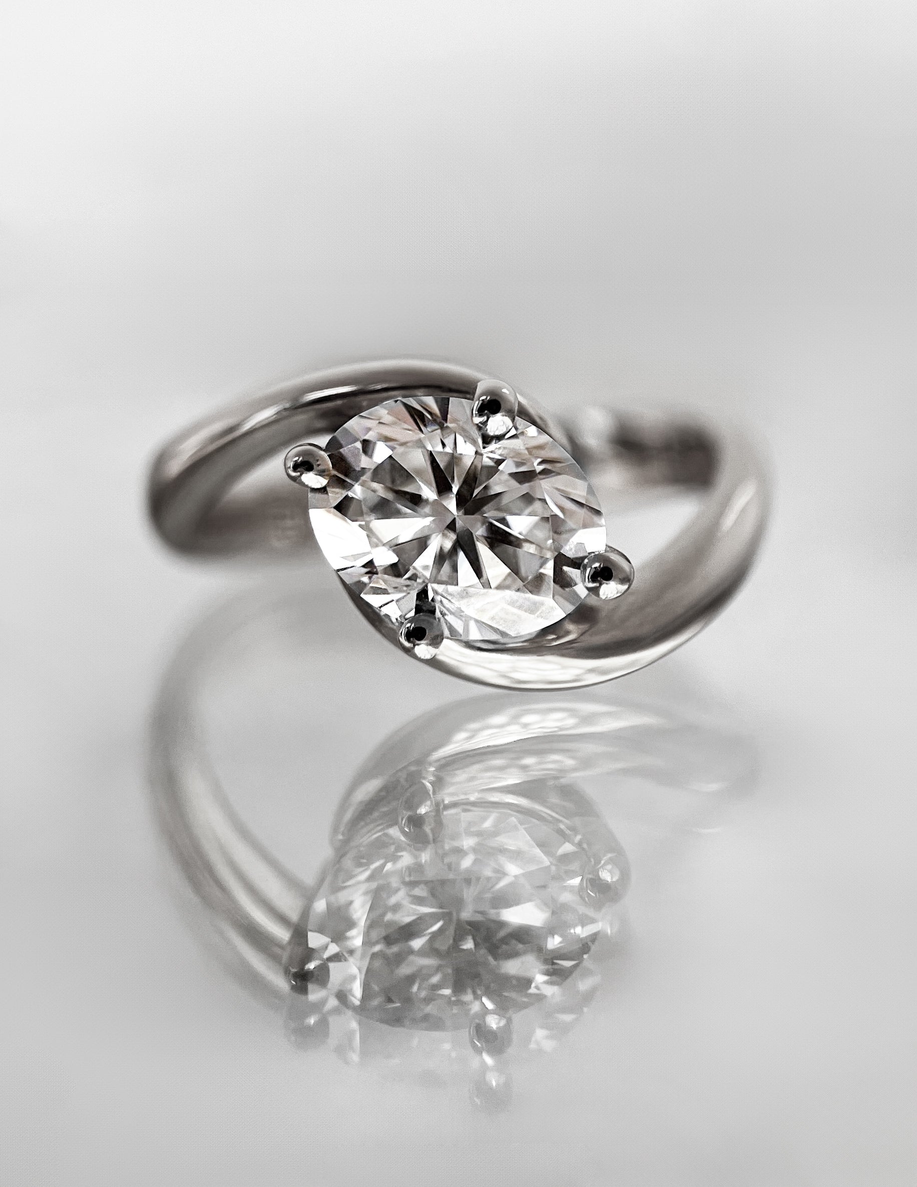 East West Solitaire Rapture-Oval Lab Grown Diamond Engagement Ring - Front view