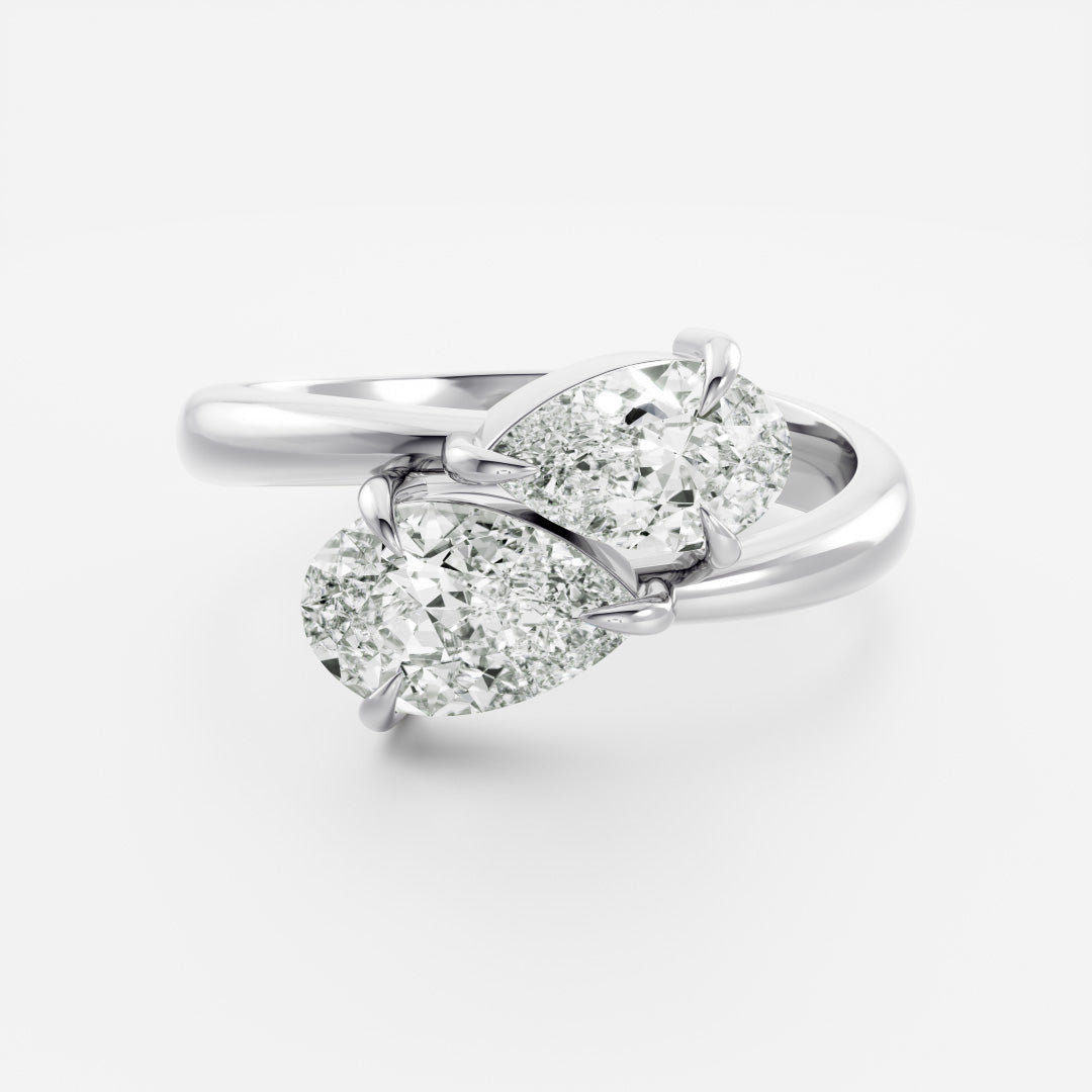 East West Toi Et Moi- 0.85 CT Pear & 0.85 CT Pear Moissanite Engagement RingEast West Toi Et Moi- 0.85 CT Pear & 0.85 CT Pear Moissanite Engagement Ring - Side view